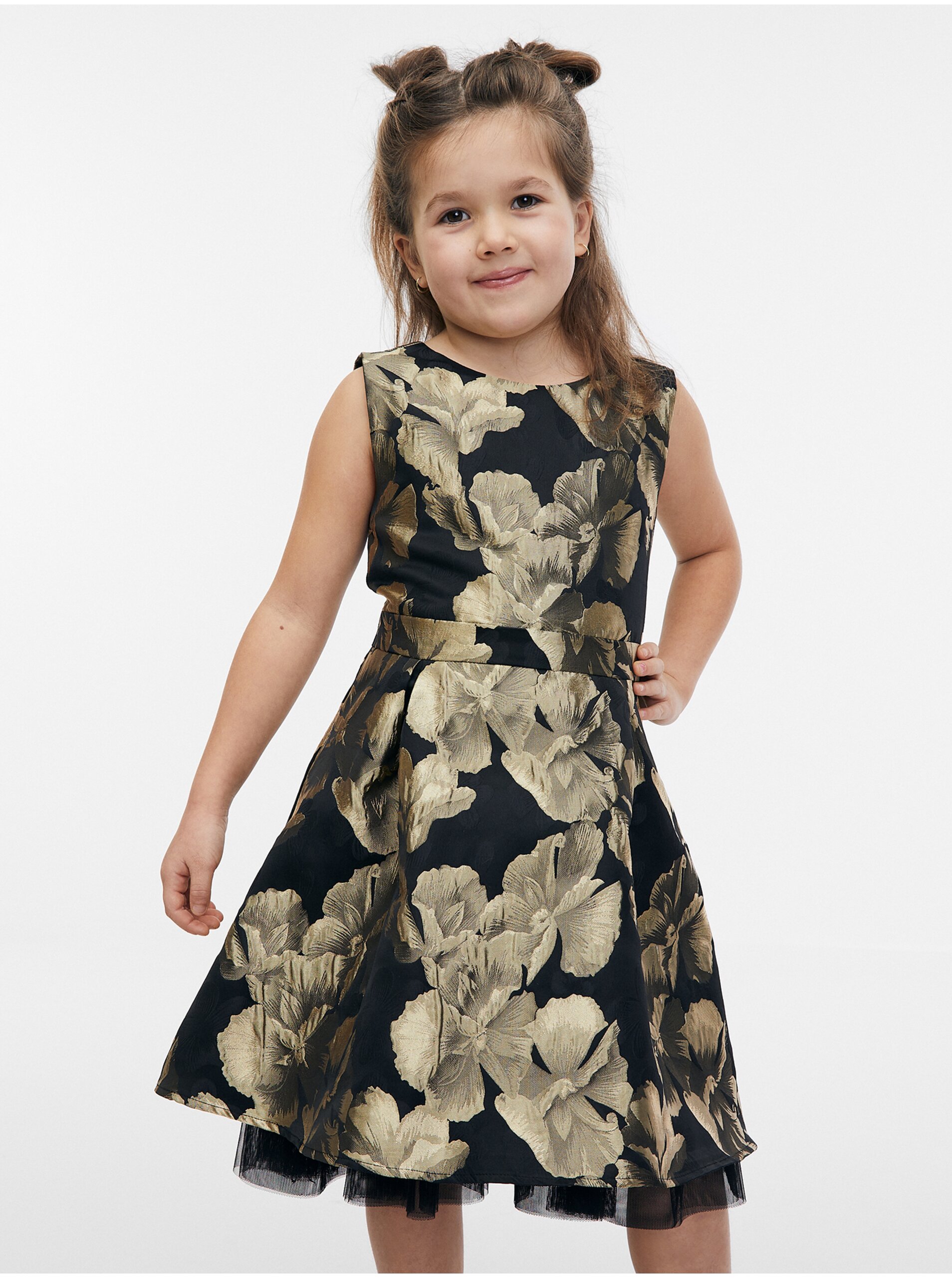 Lacno Zlato-čierne dievčenské kvetované šaty ORSAY