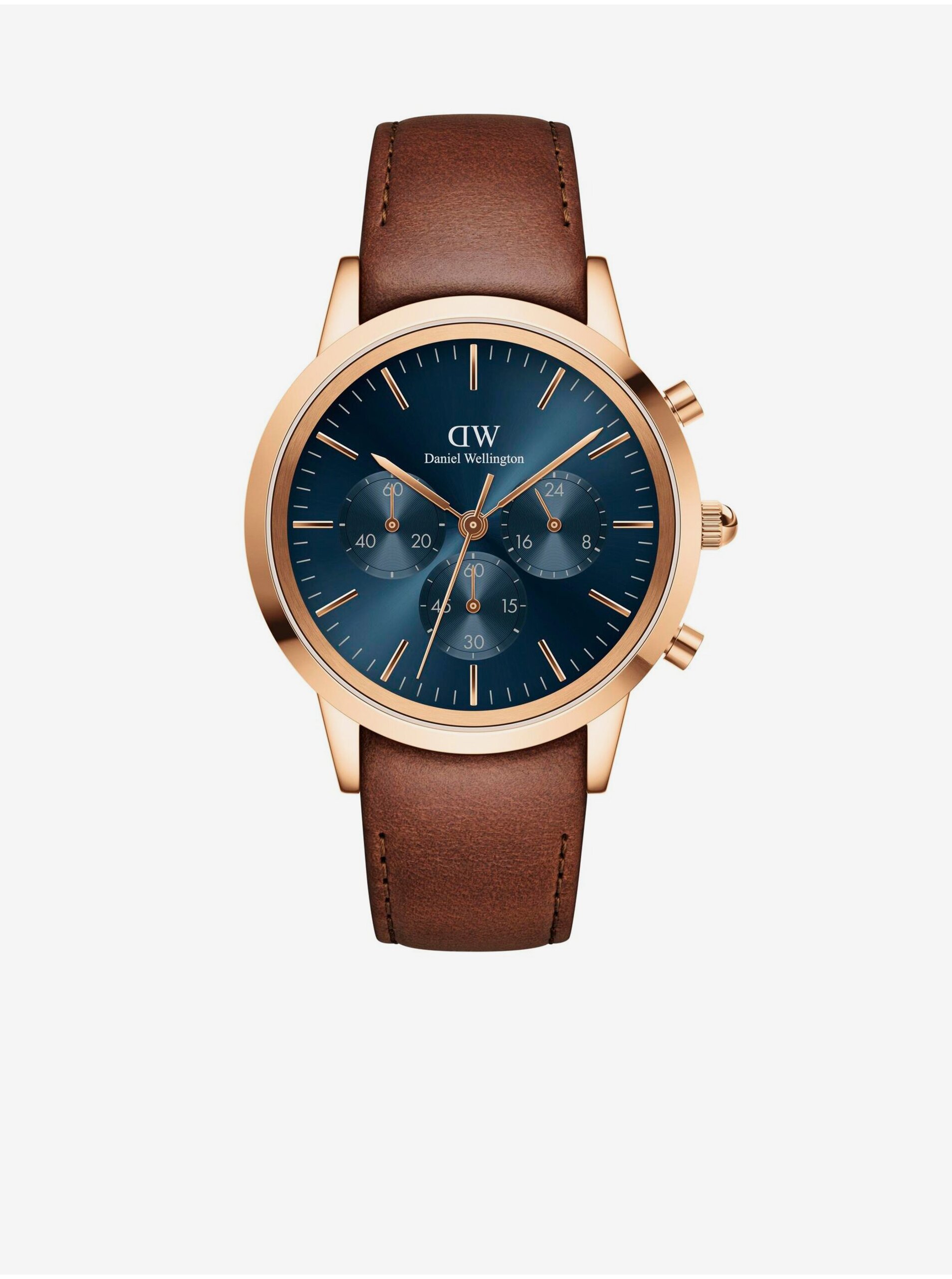 E-shop Hnědé pánské hodinky s koženým řemínkem Daniel Wellington Iconic DW00100639