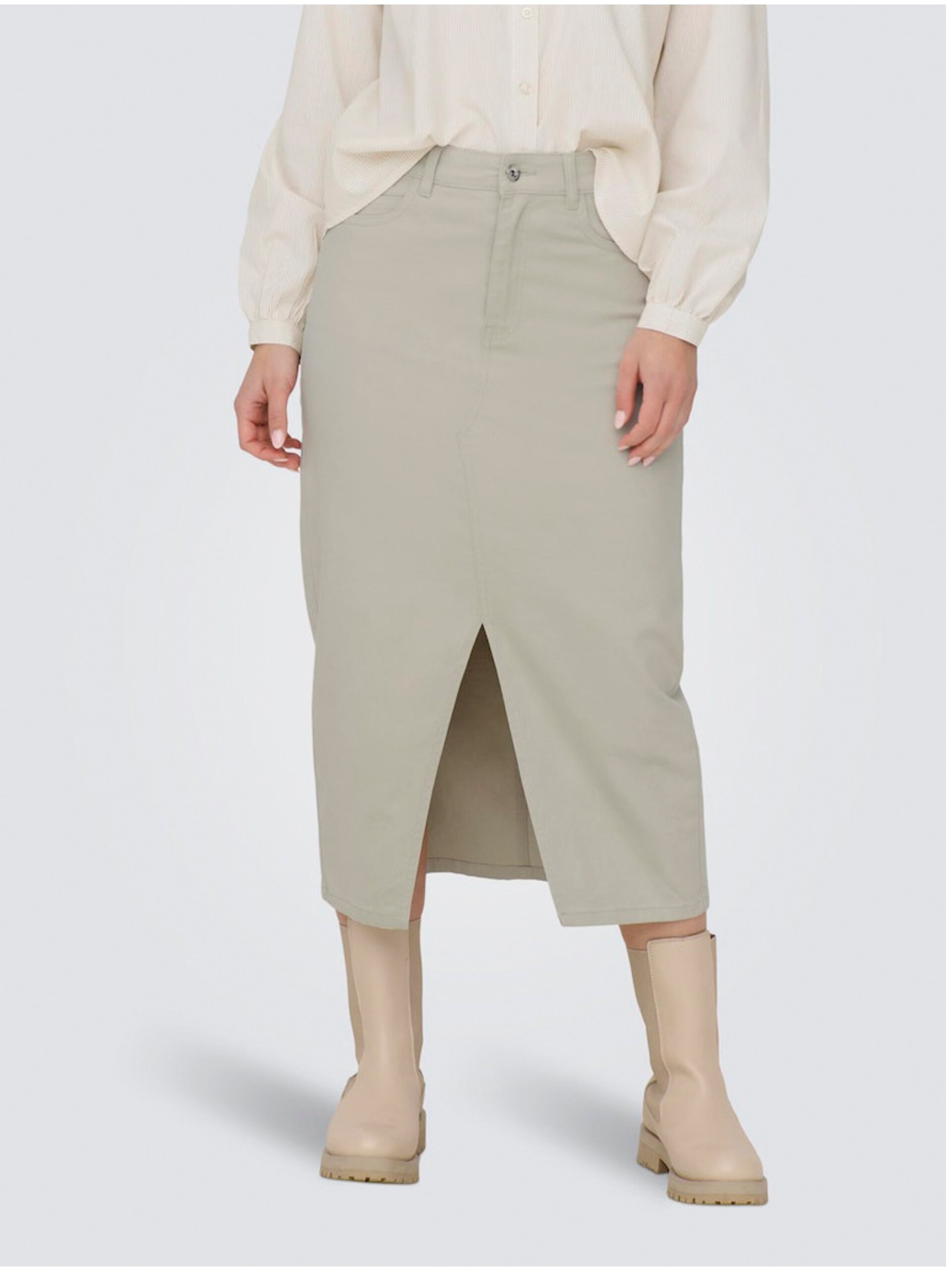 E-shop Béžová dámská džínová midi sukně ONLY Lola