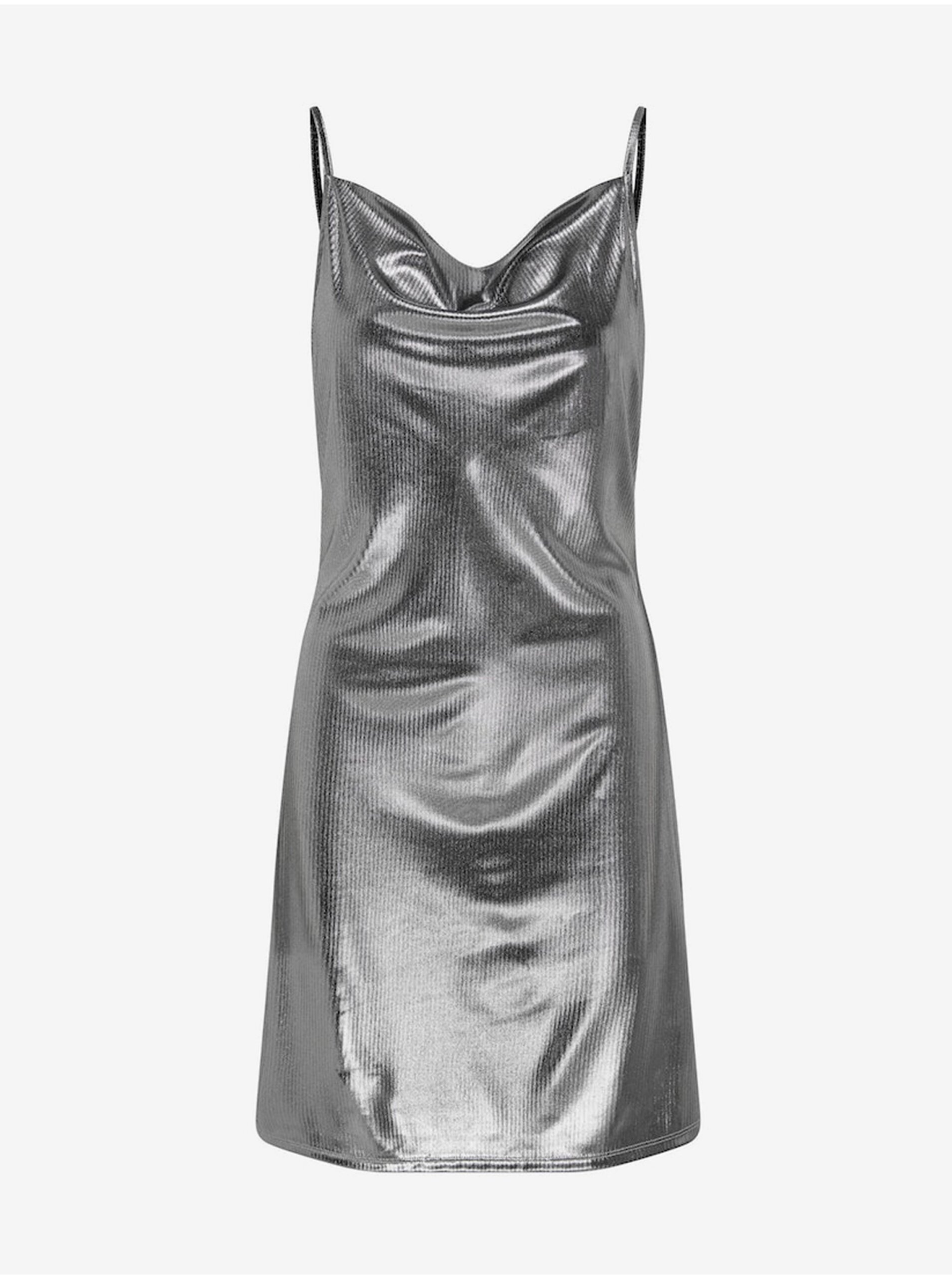 Levně Dámské metalické šaty ve stříbrné barvě ONLY Melia