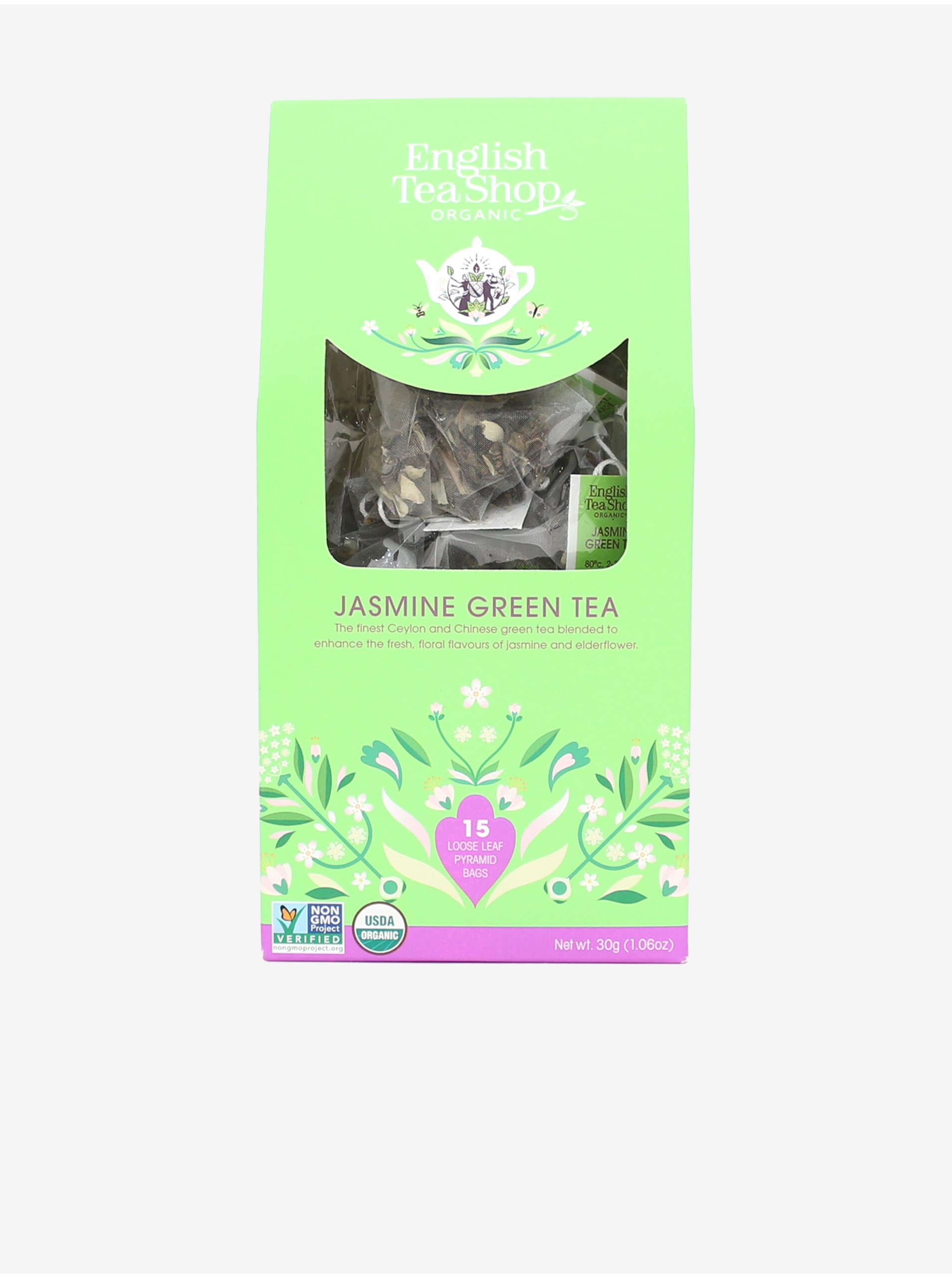Levně Zelený čaj s jasmínem a bezinkou v bio kvalitě English Tea Shop (15ks)