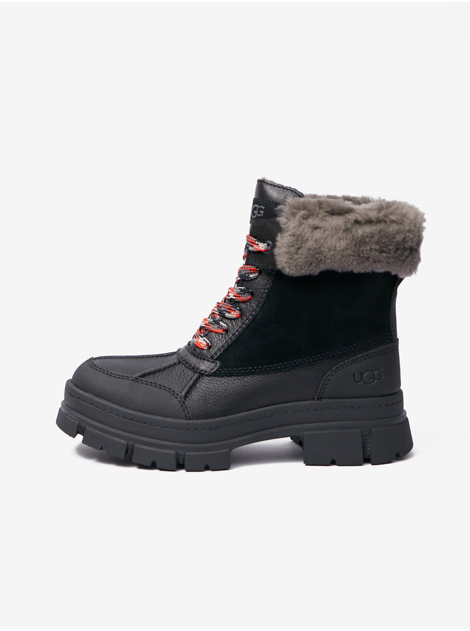 Levně Černé dámské zimní kotníkové kožené boty UGG Ashton Addie