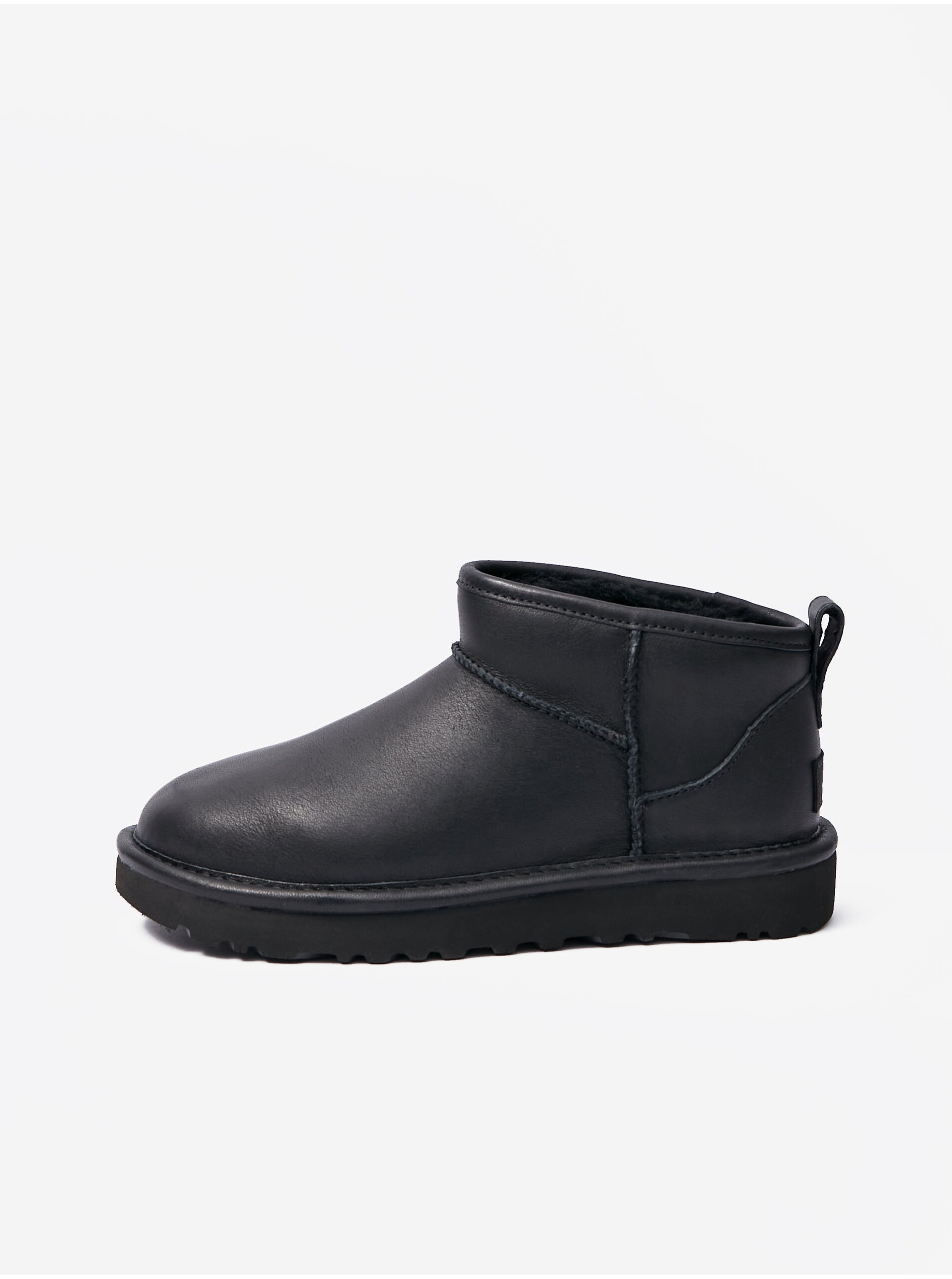 Levně Černé dámské nízké kožené válenky UGG Classic Ultra Mini Boot