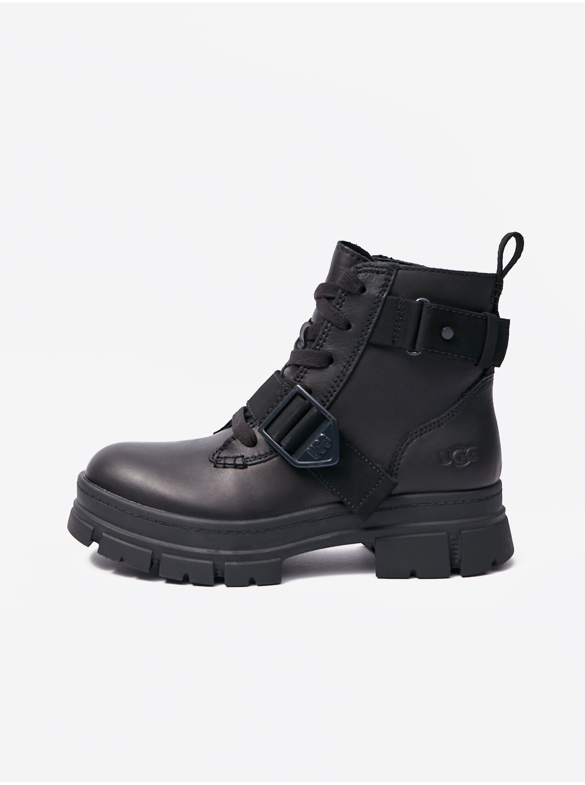 E-shop Černé dámské kotníkové kožené boty UGG Ashton Lace Up