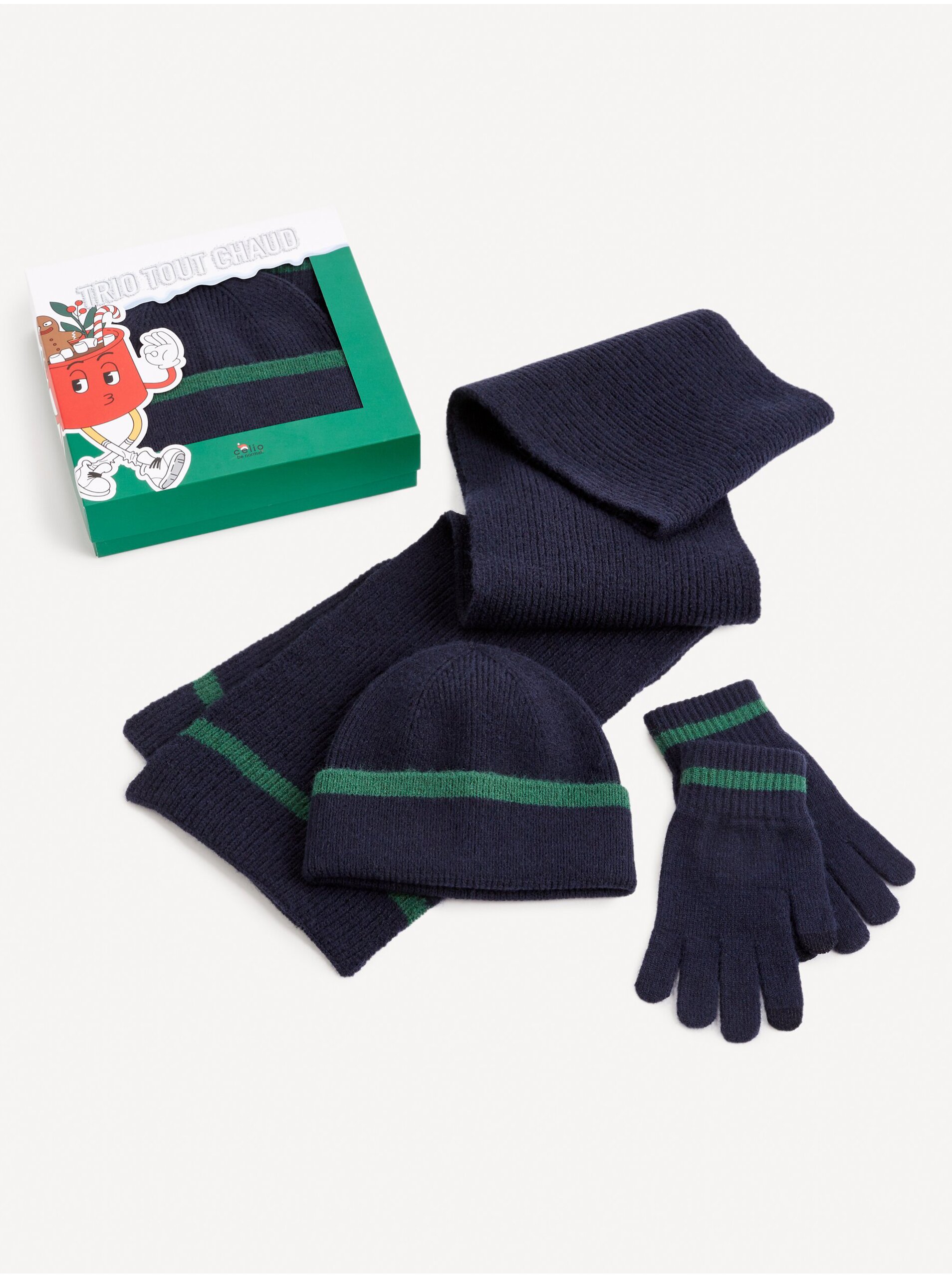 E-shop Sada tmavo modrej pánskej čiapky, šály a rukavíc v darčekovom balení Celio