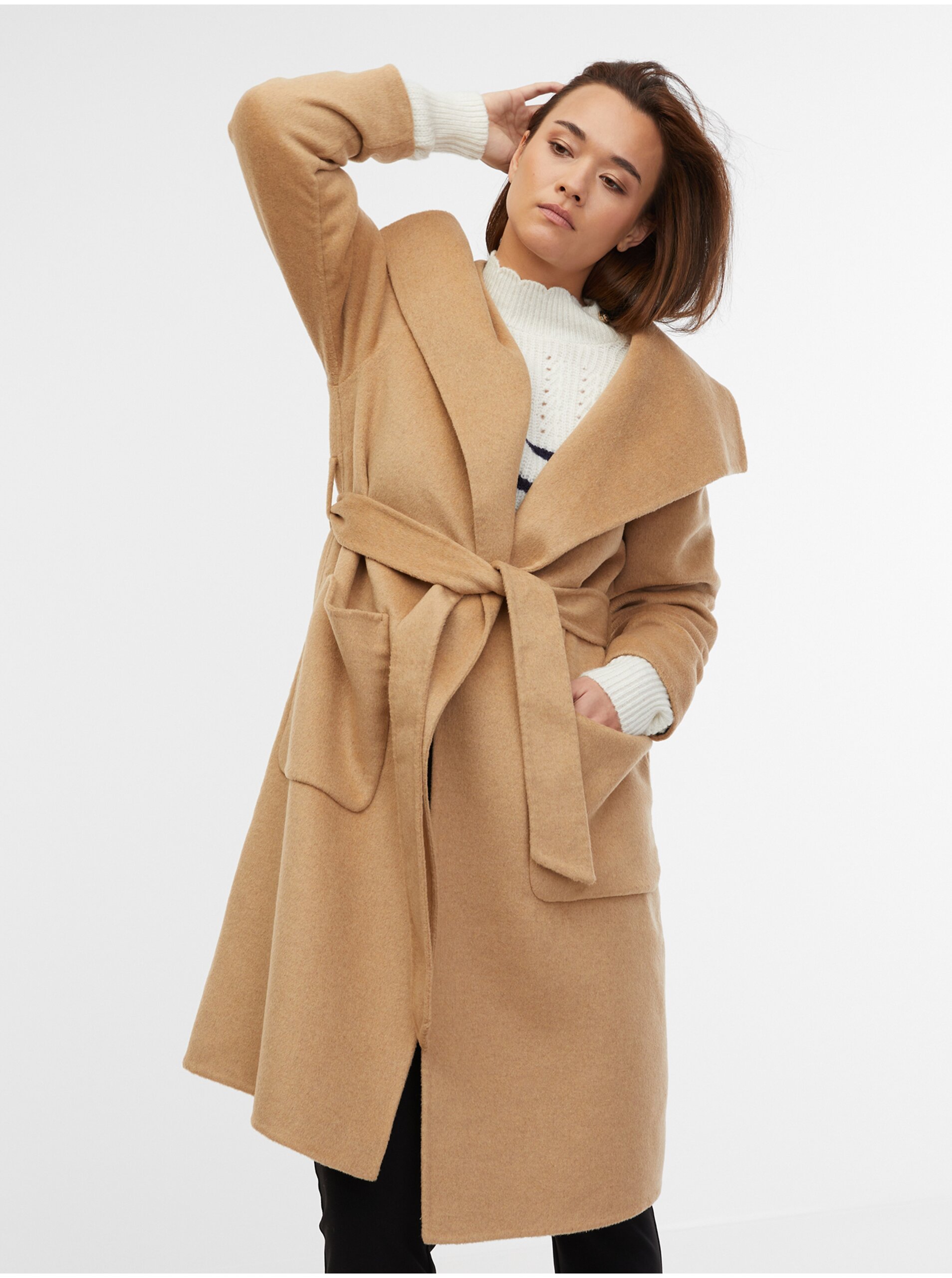 E-shop Béžový dámsky kabát s prímesou vlny ORSAY