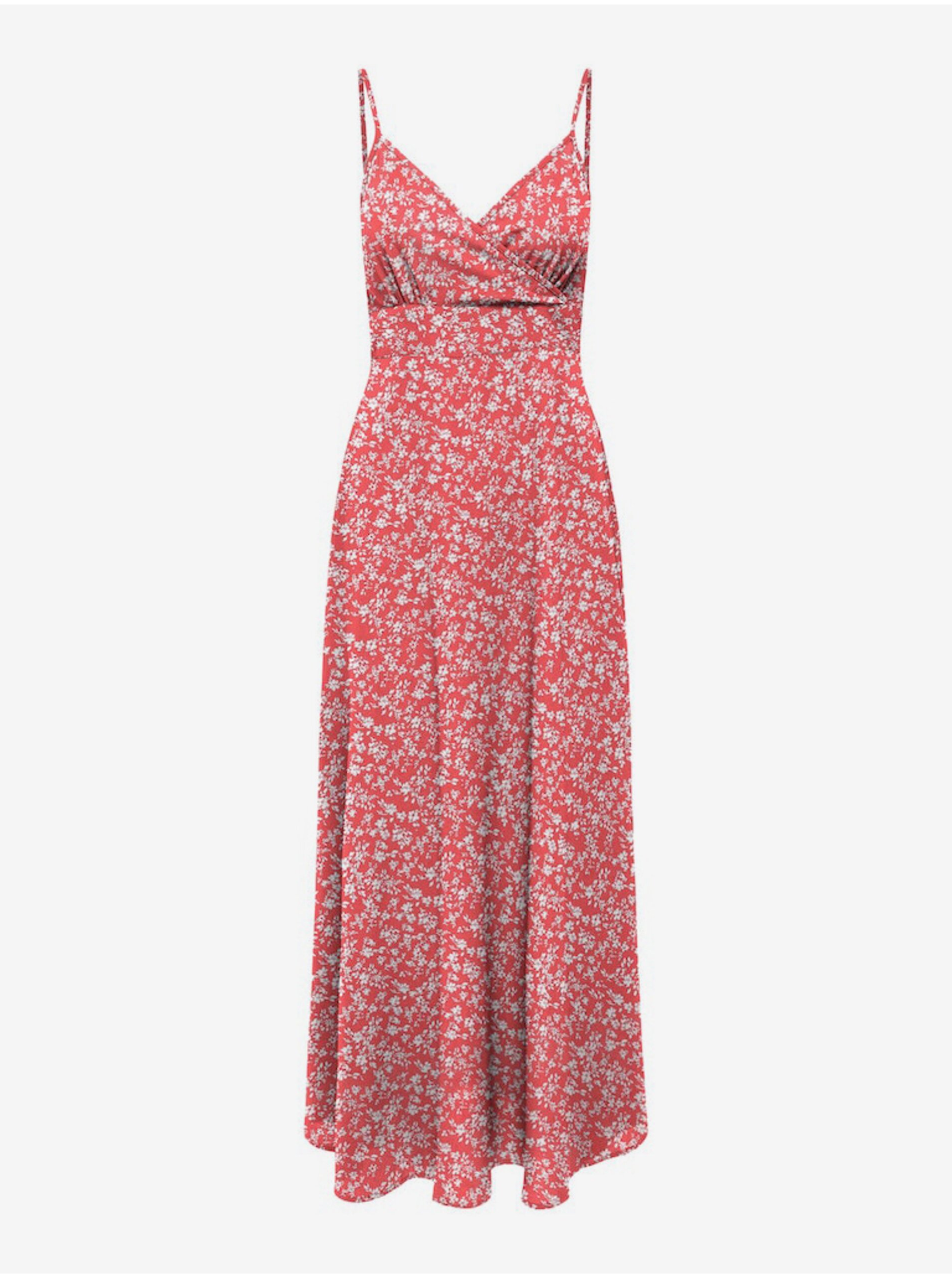 E-shop Červené dámske kvetované midi šaty ONLY Nova