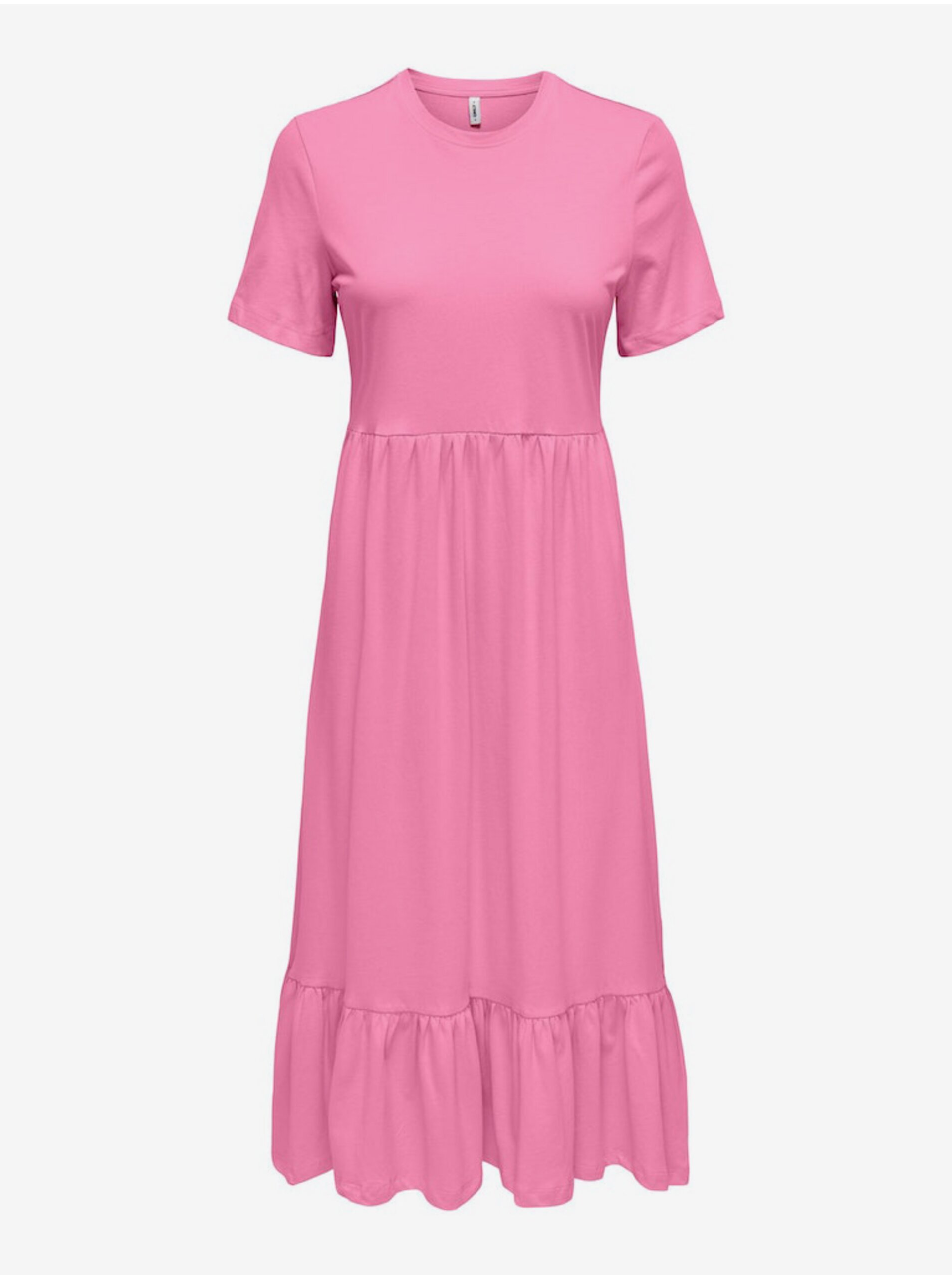 Lacno Ružové dámske basic midi šaty ONLY May