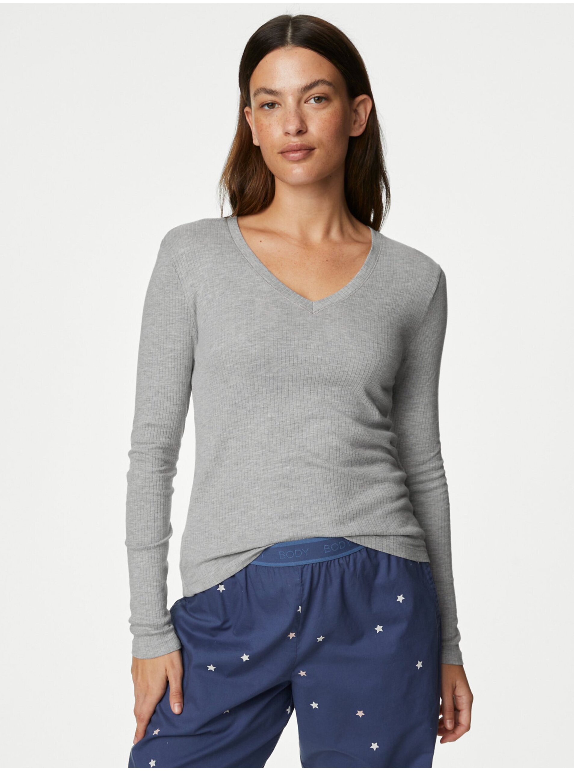 Levně Šedé dámské žebrované pyžamové tričko s úpravou Cool Comfort™ Marks & Spencer
