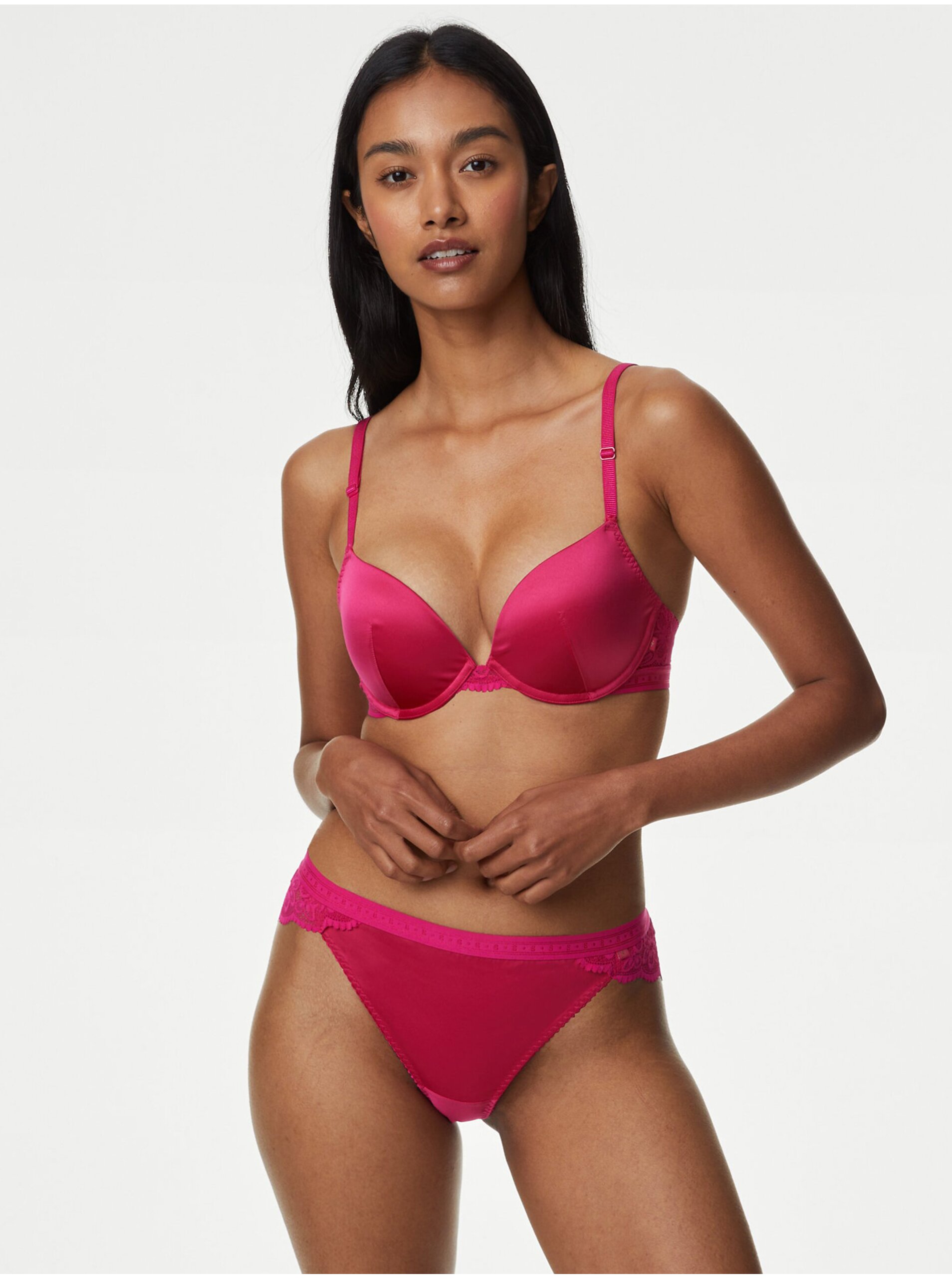 E-shop Tmavě růžové dámské saténové brazilské kalhotky Marks & Spencer Ines