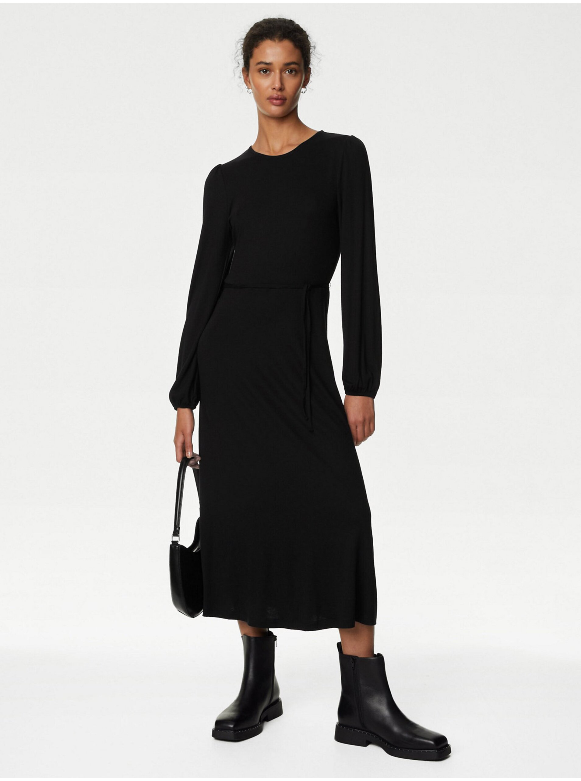 Levně Černé dámské šaty s vázáním v pase Marks & Spencer