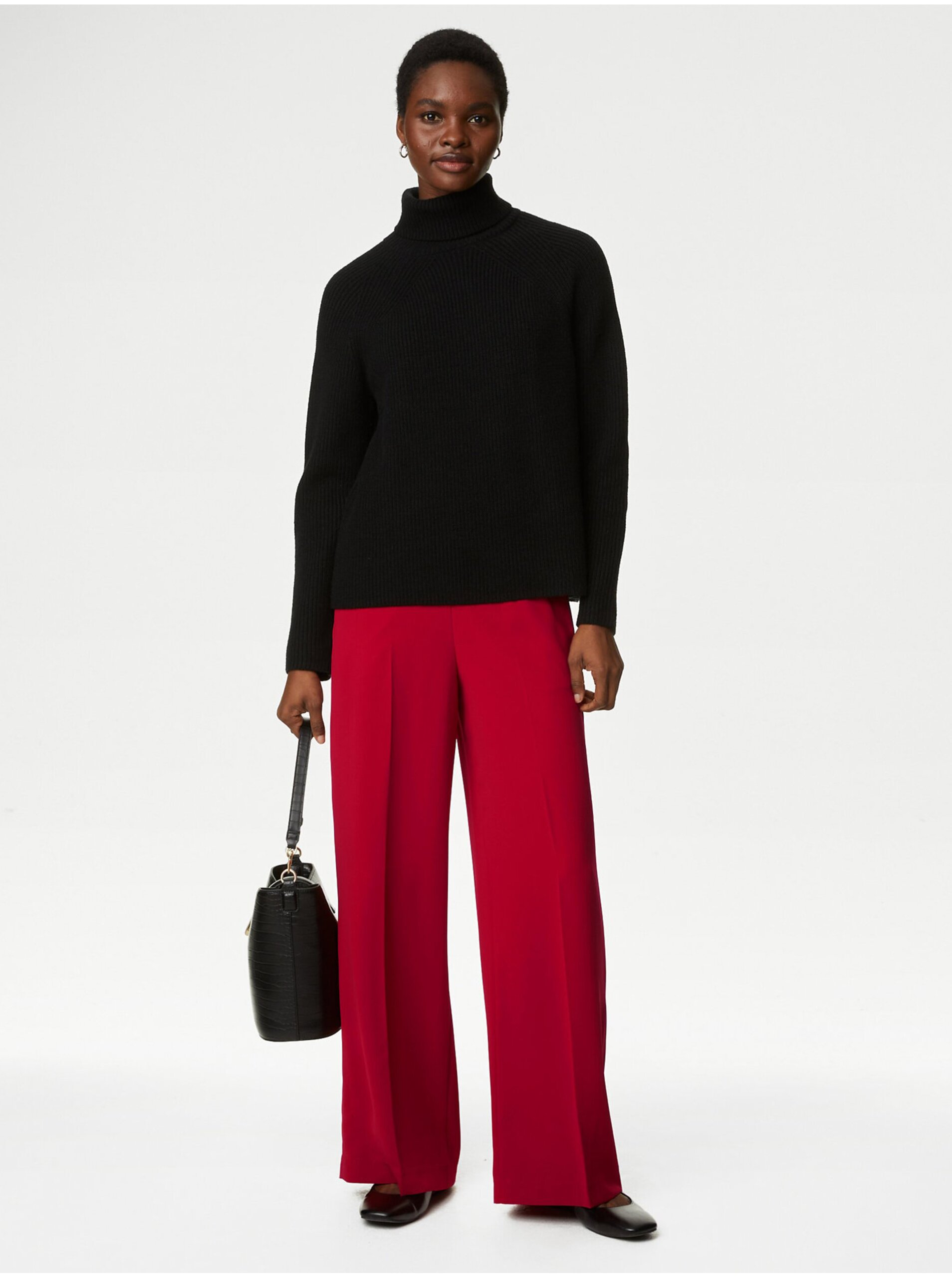 Levně Červené dámské široké kalhoty Marks & Spencer
