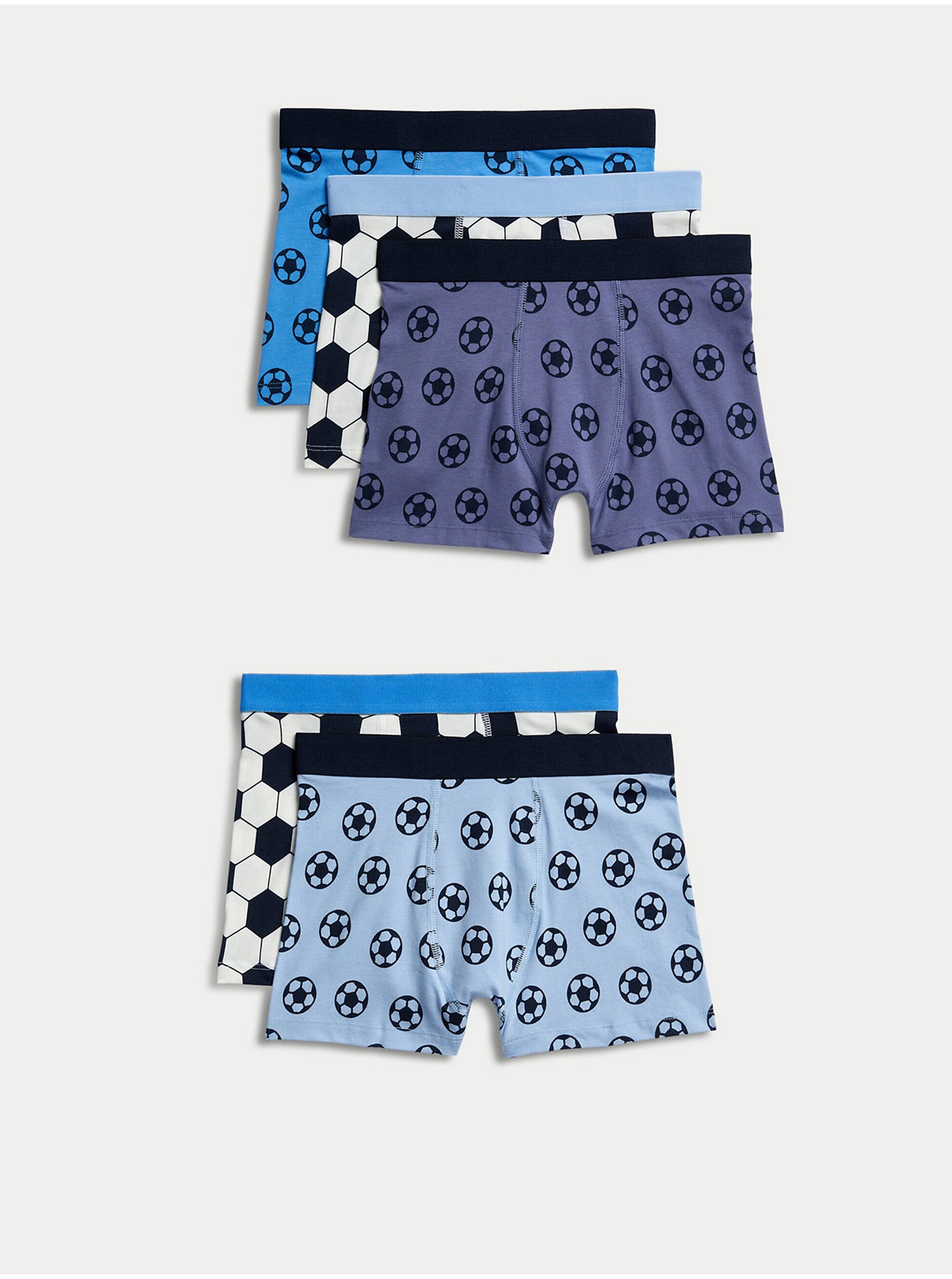Levně Sada pěti klučičích vzorovaných boxerek v modré, bílé a světle modré barvě Marks & Spencer