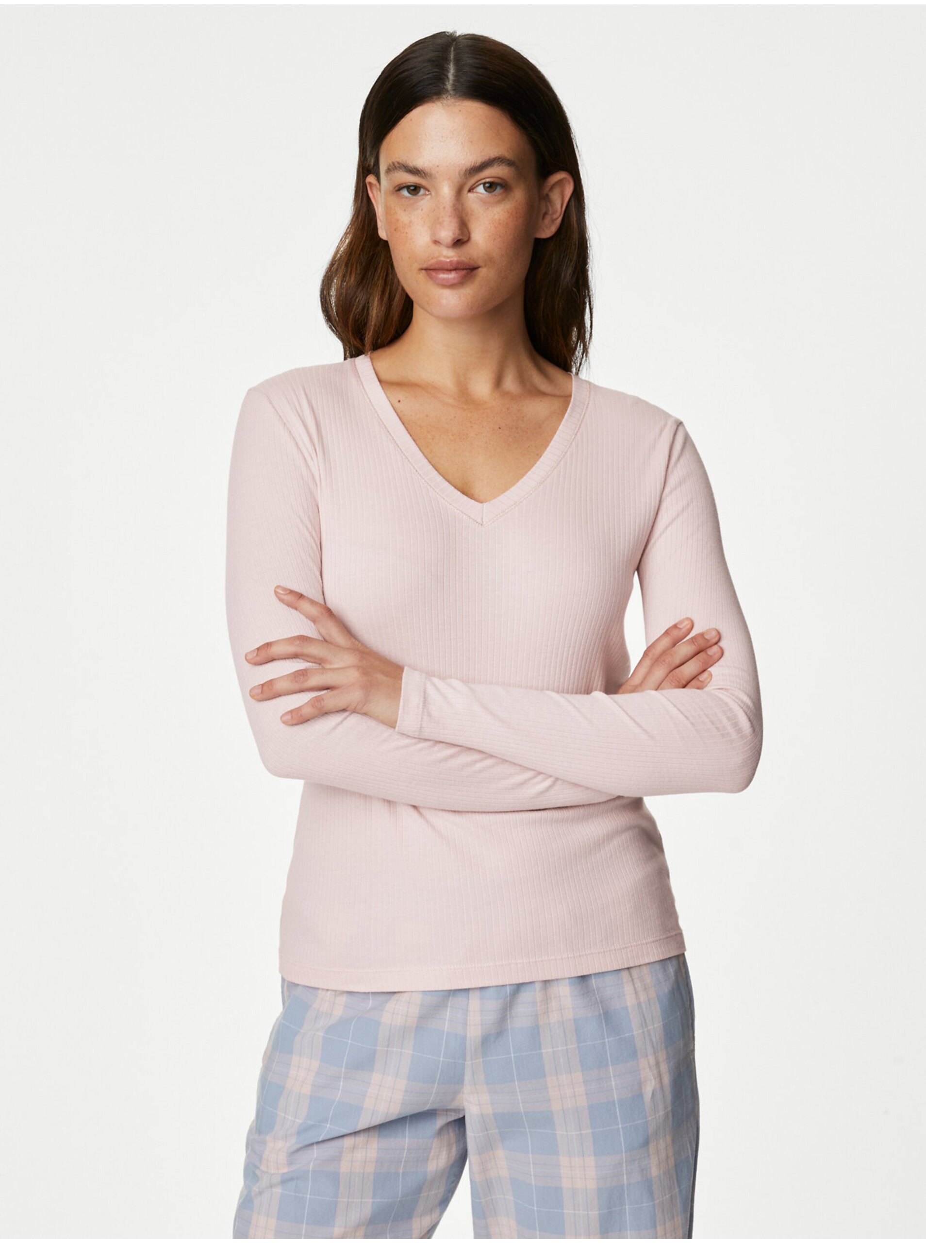 Levně Světle růžové dámské žebrované pyžamové tričko s úpravou Cool Comfort™ Marks & Spencer