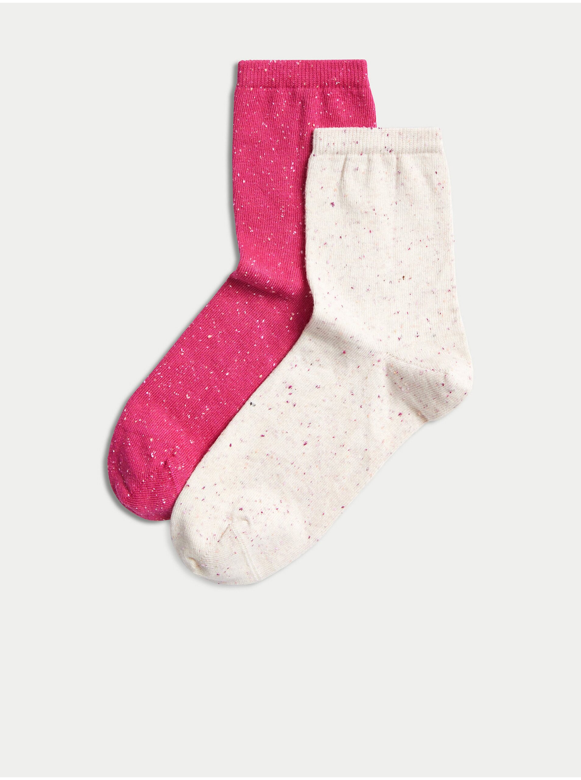 Lacno Súprava dvoch párov dámskych vzorovaných ponožiek v béžovej a ružovej farbe Marks & Spencer