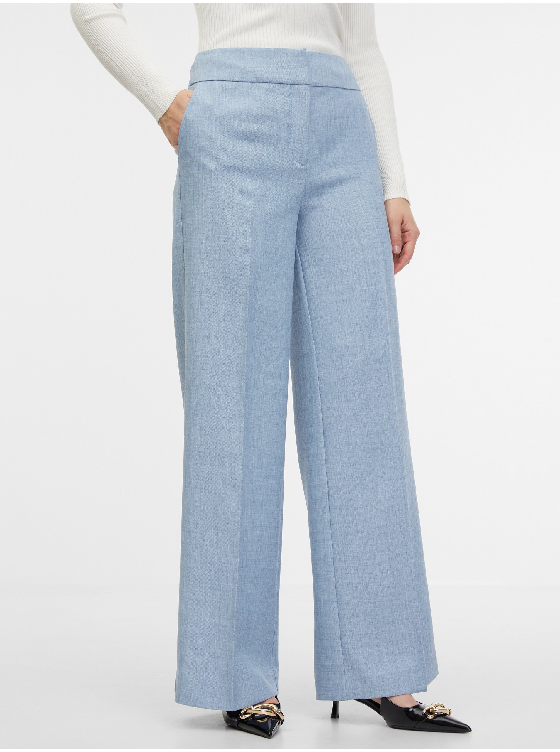 E-shop Světle modré dámské široké kalhoty ORSAY