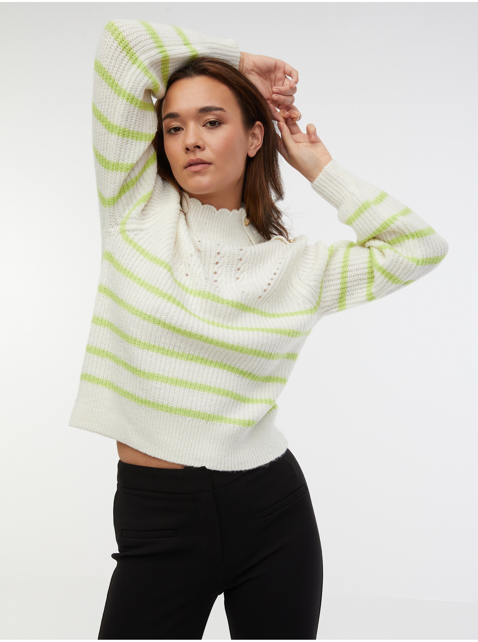 E-shop Zeleno-biely dámsky pruhovaný sveter s prímesou vlny ORSAY