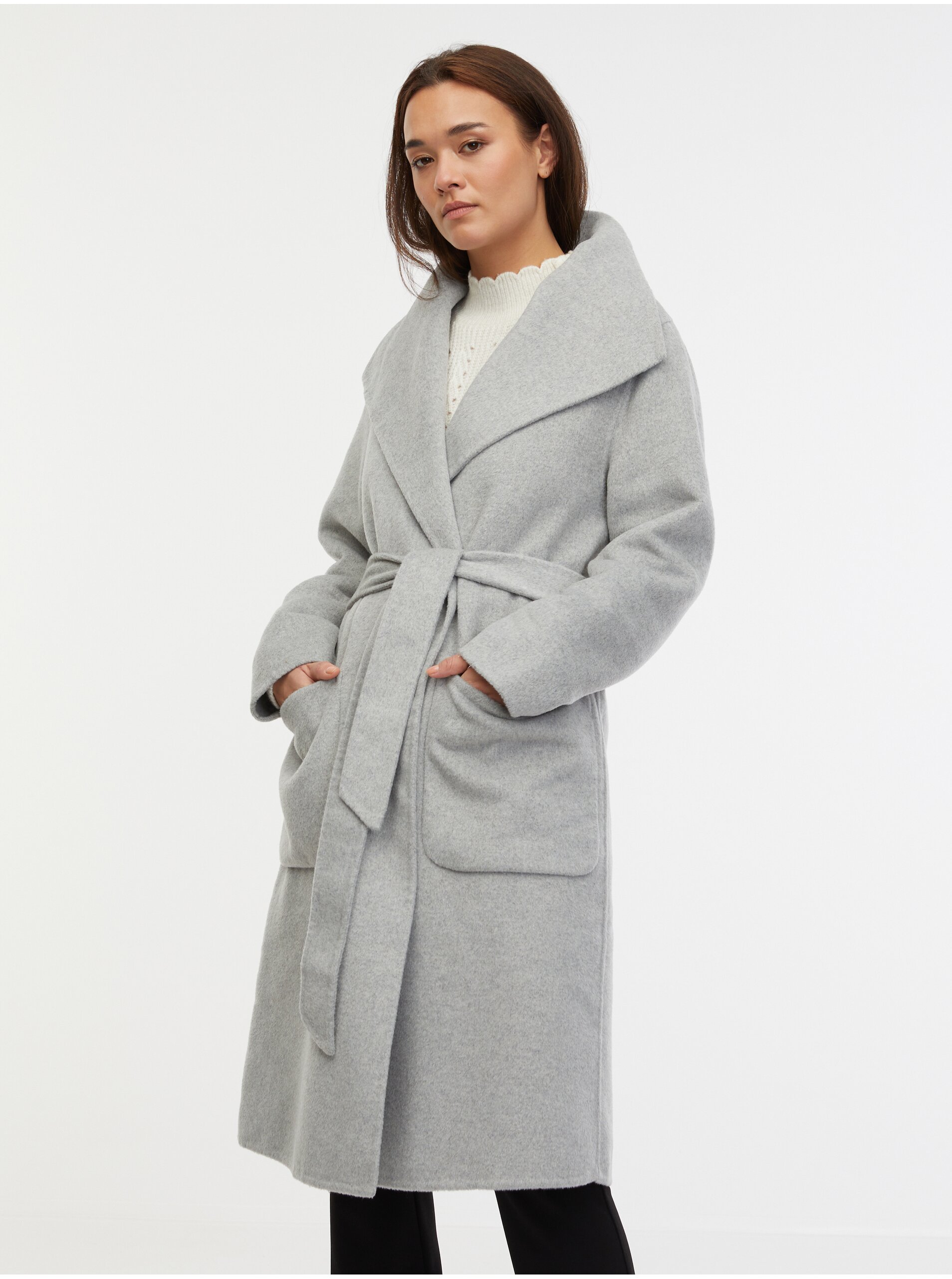 E-shop Světle šedý dámský kabát s příměsí vlny ORSAY