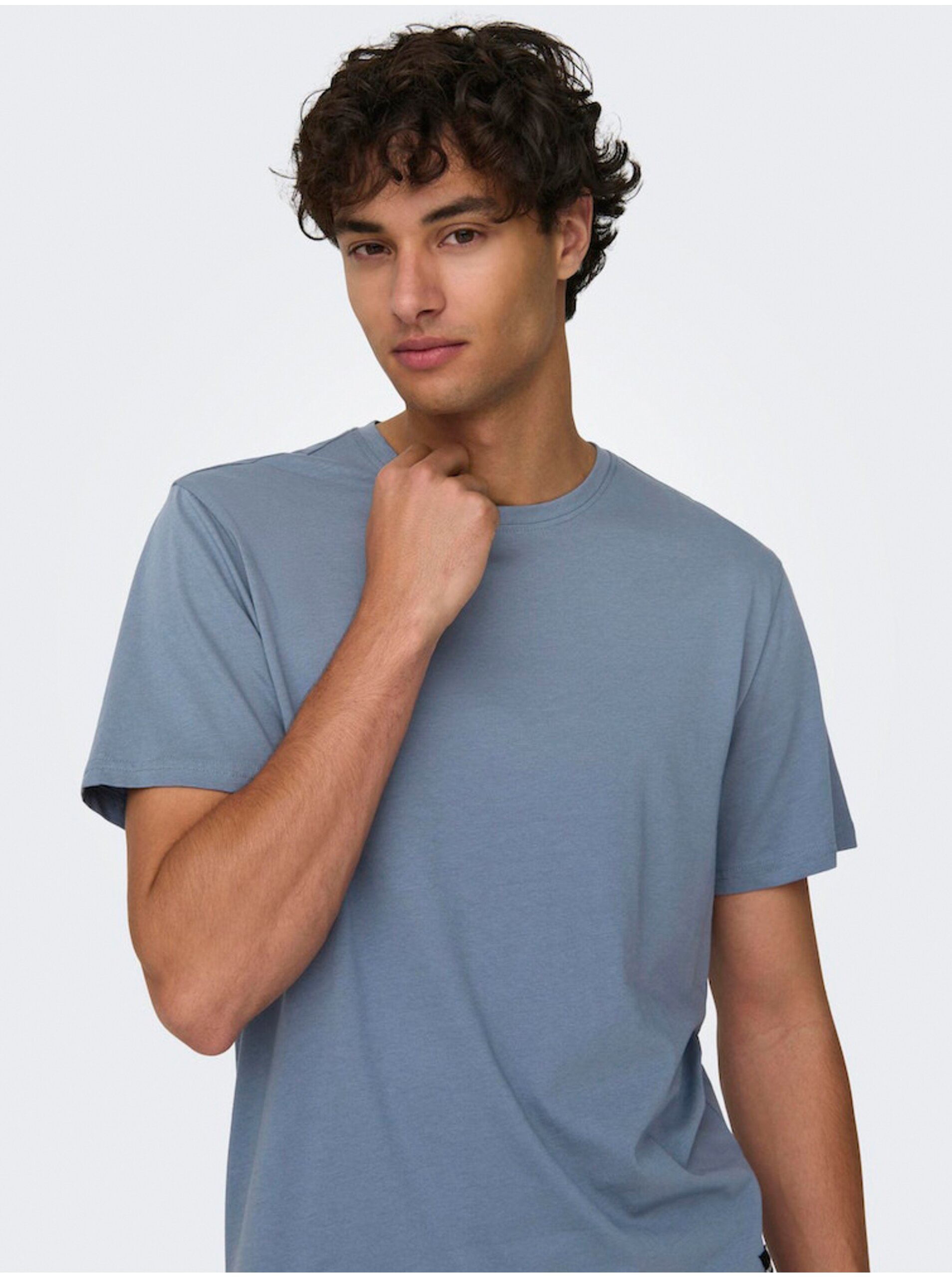 Modré pánské basic tričko ONLY & SONS Matt Longy