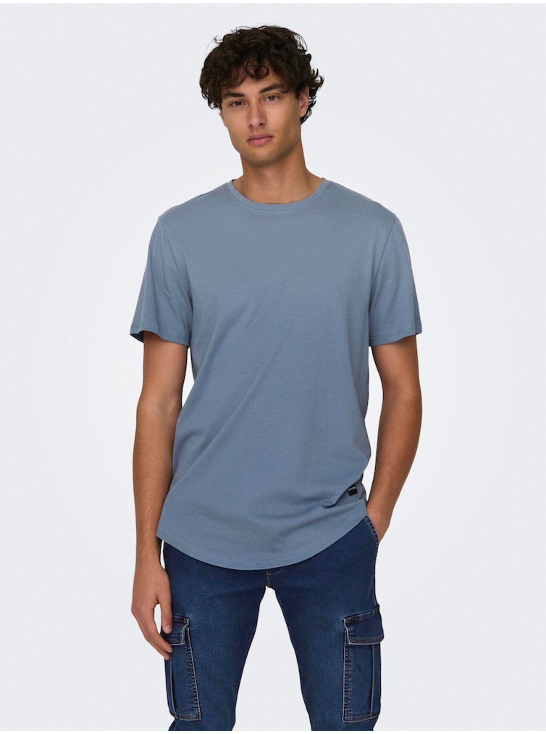 Lacno Modré pánske basic tričko ONLY & SONS Matt Longy
