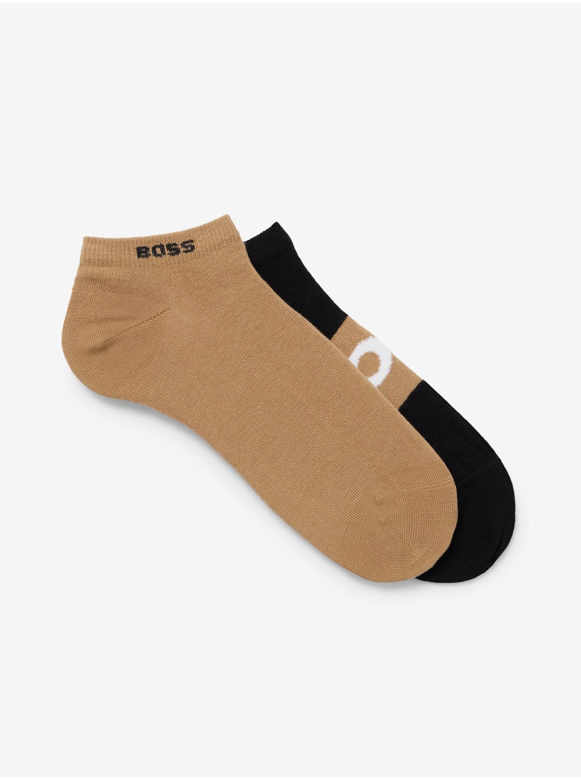 Levně Sada dvou párů pánských kotníkových ponožek v černé a béžové barvě BOSS