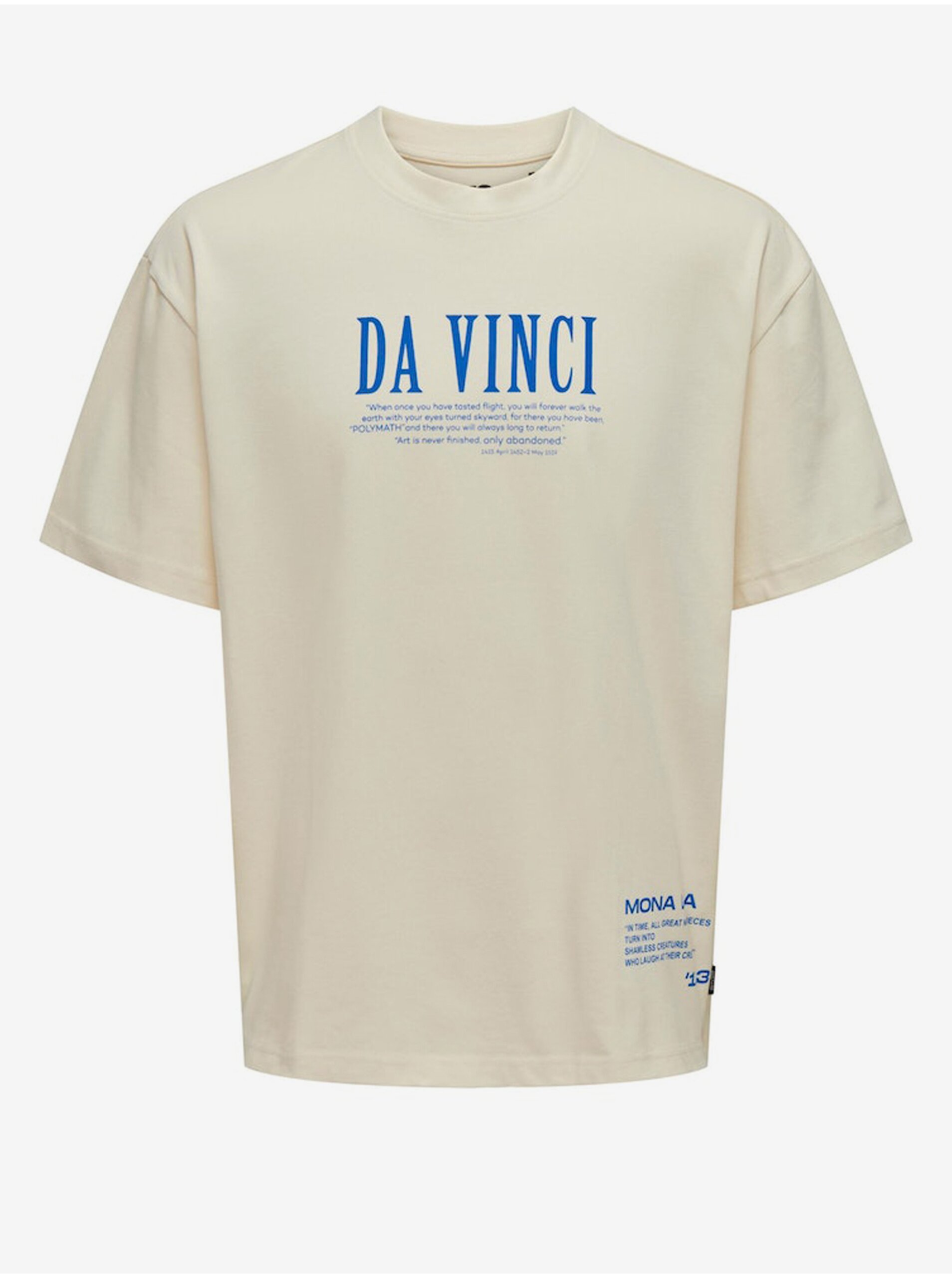 Levně Krémové pánské oversize tričko ONLY & SONS Vinci