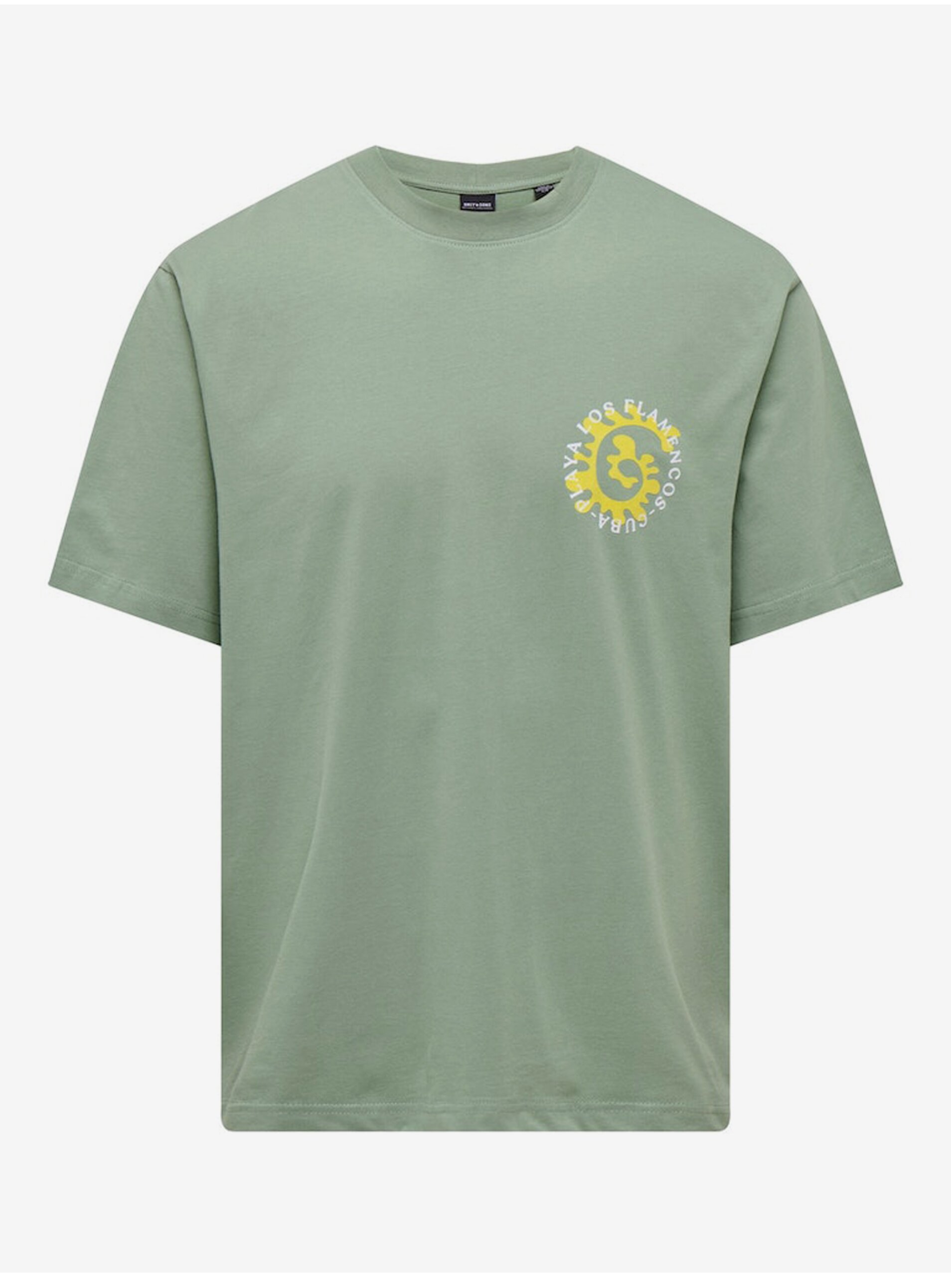 Levně Světle zelené pánské tričko ONLY & SONS Lucian