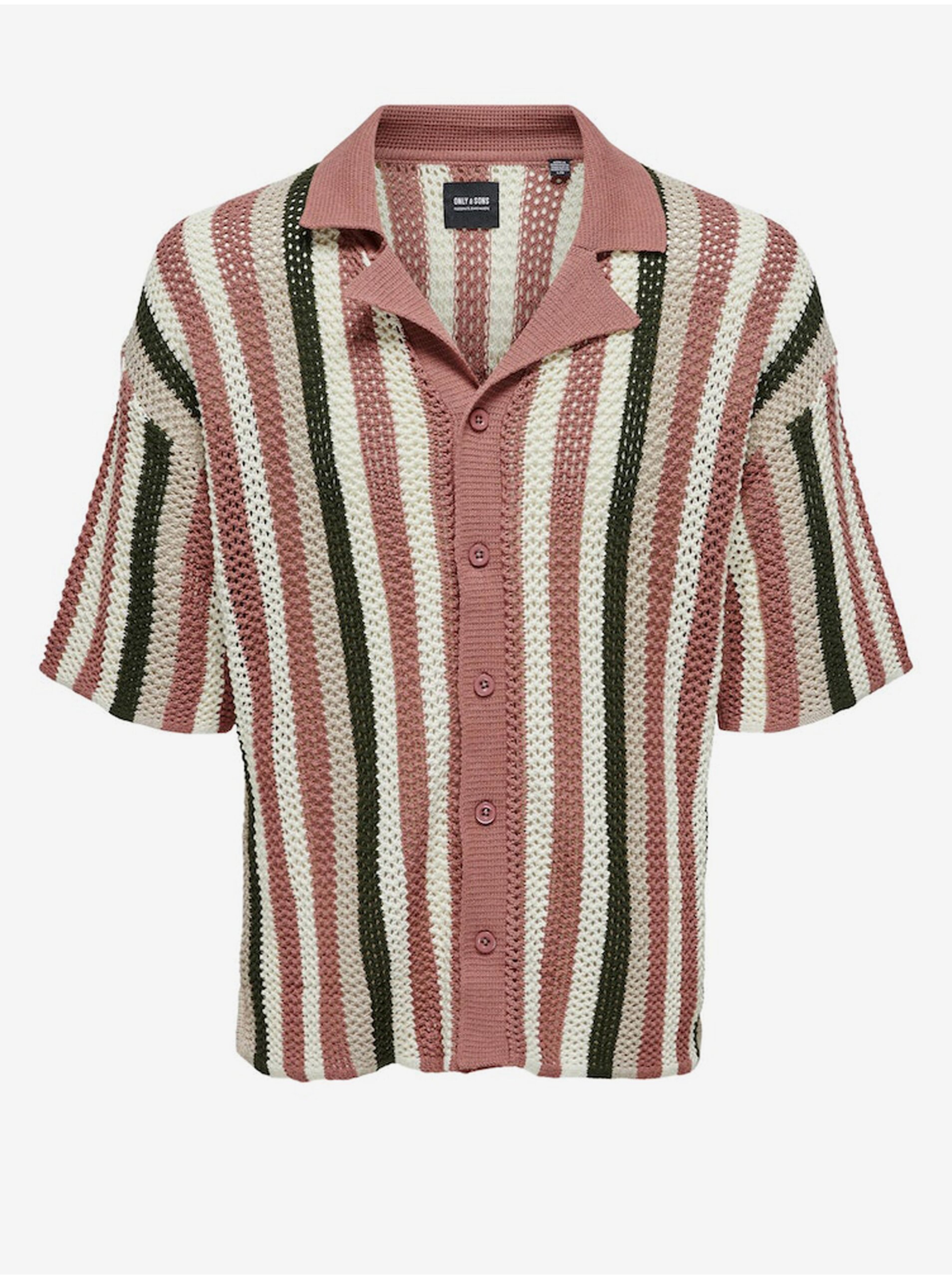 Levně Starorůžová pánská pruhovaná úpletová košile ONLY & SONS Eliot