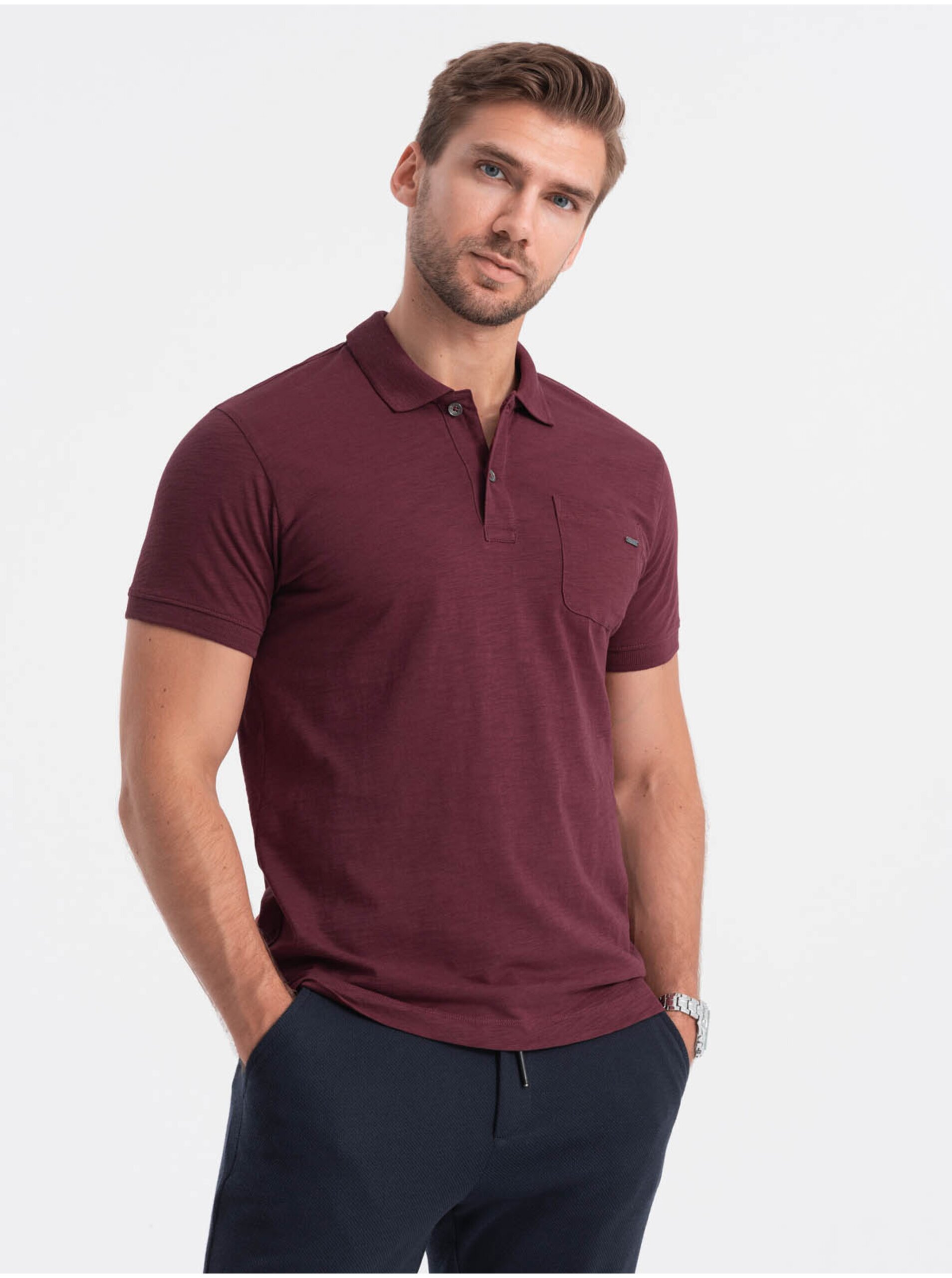 E-shop Vínové pánské polo tričko Ombre Clothing