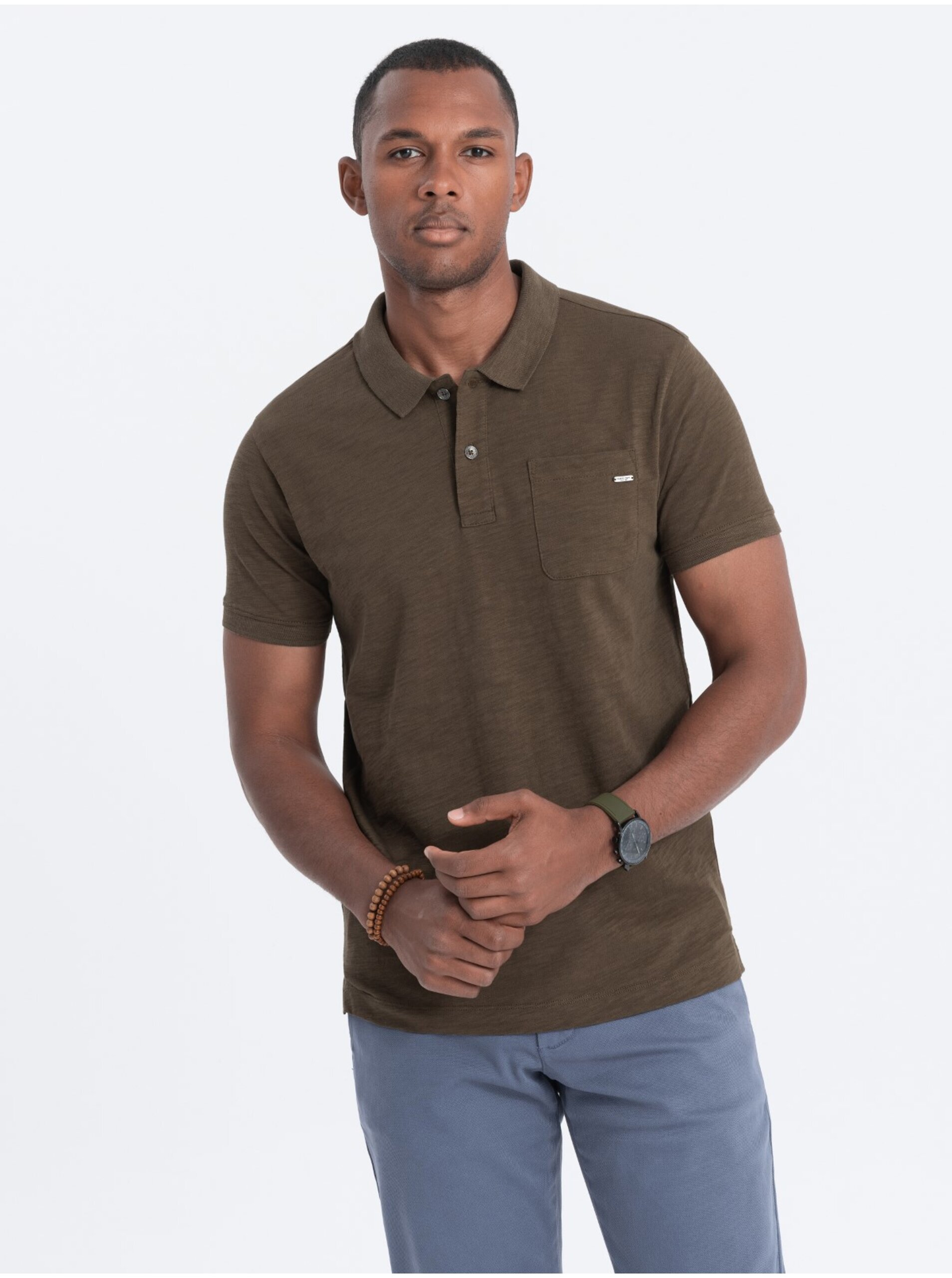 E-shop Khaki pánské polo tričko Ombre Clothing