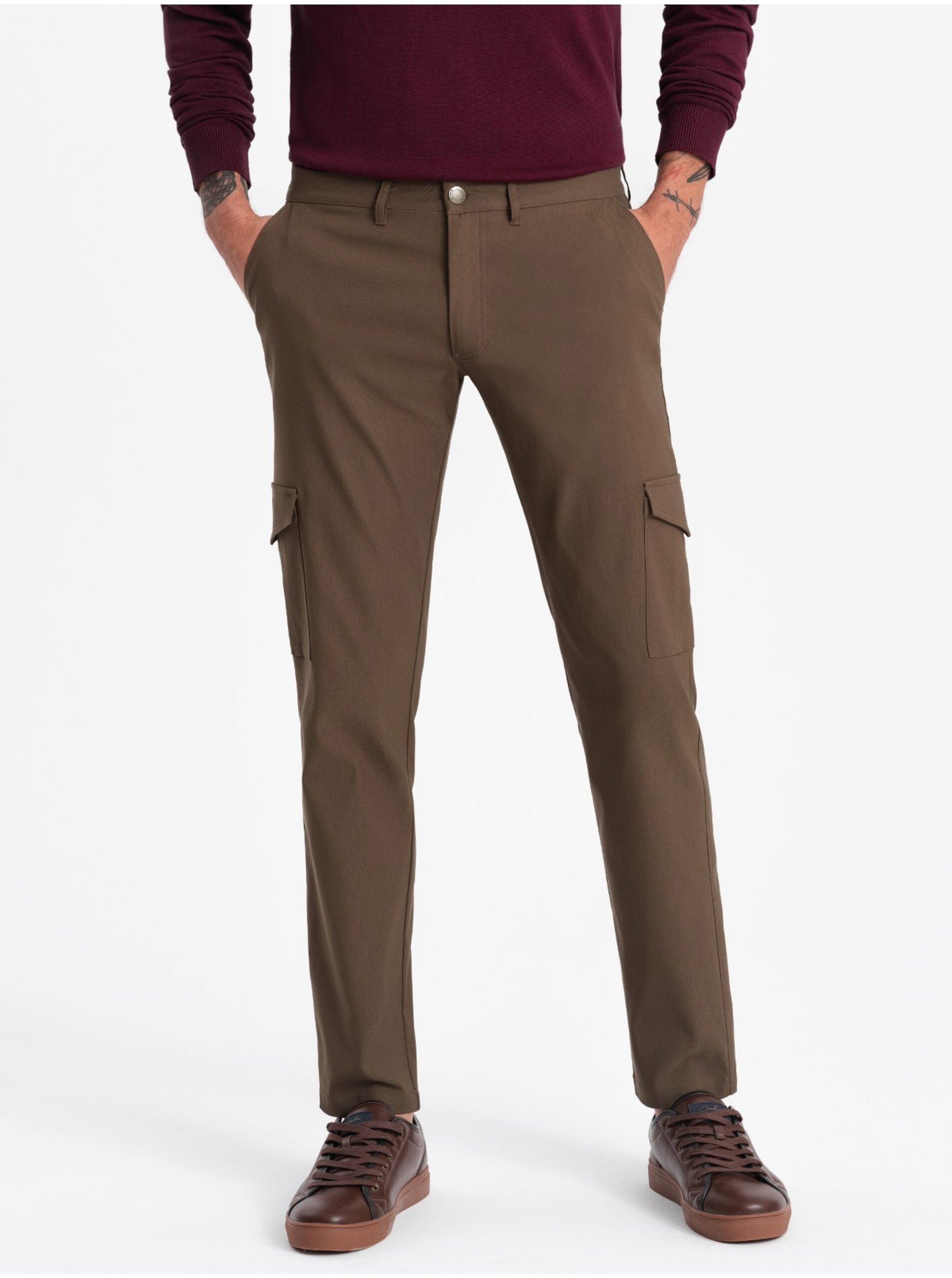 E-shop Khaki pánské cargo kalhoty Ombre Clothing