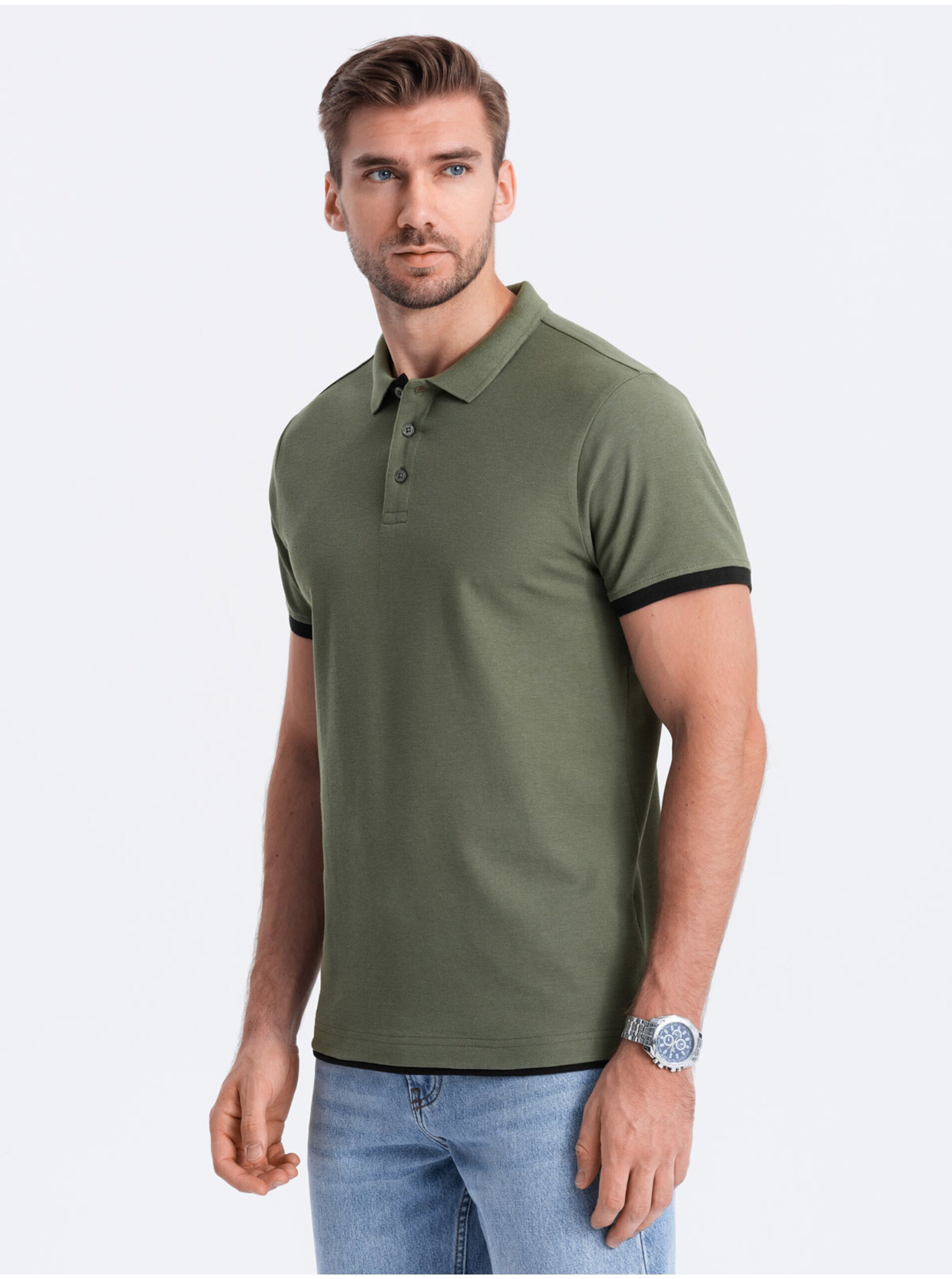 Lacno Zelené pánske polo tričko Ombre Clothing