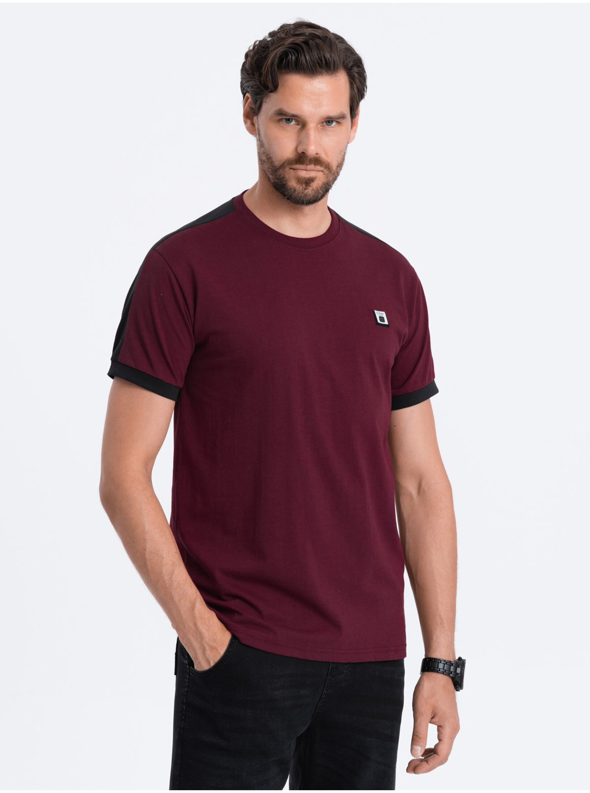 E-shop Bordové pánske tričko Ombre Clothing