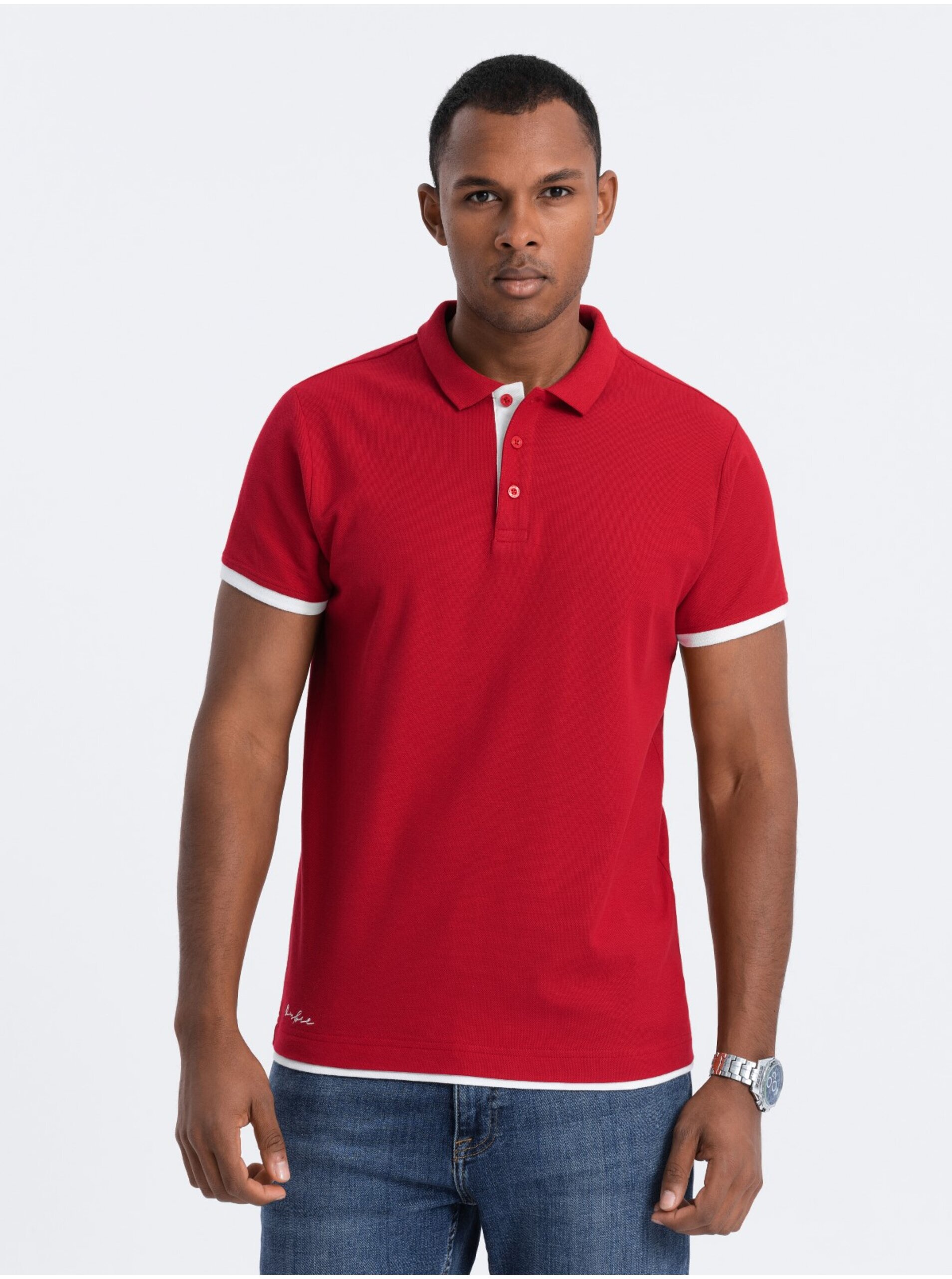 Levně Červené pánské polo tričko Ombre Clothing