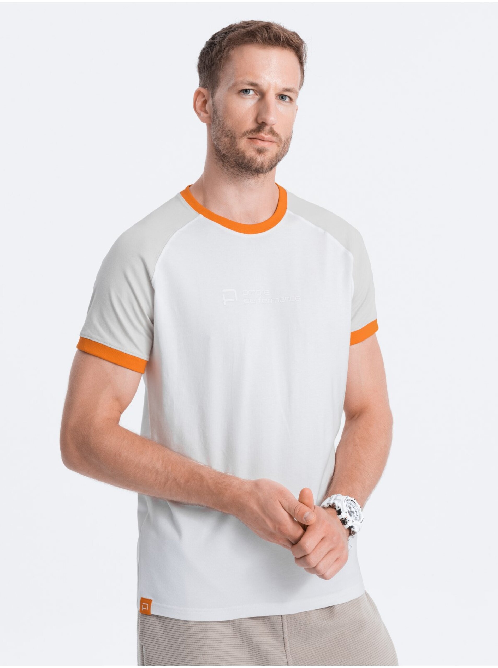 Levně Šedo-bílé pánské tričko Ombre Clothing Reglan
