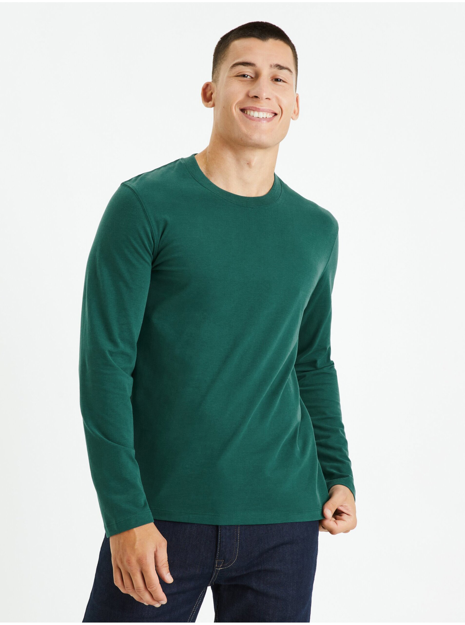 Levně Tmavě zelené pánské tričko Celio Cesolaceml