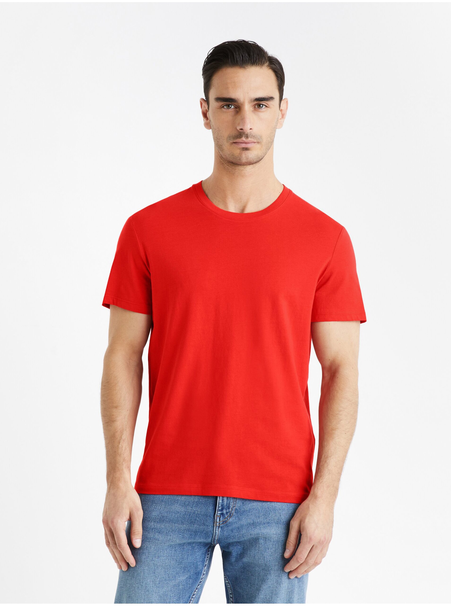 Lacno Červené pánske tričko Celio Tebase