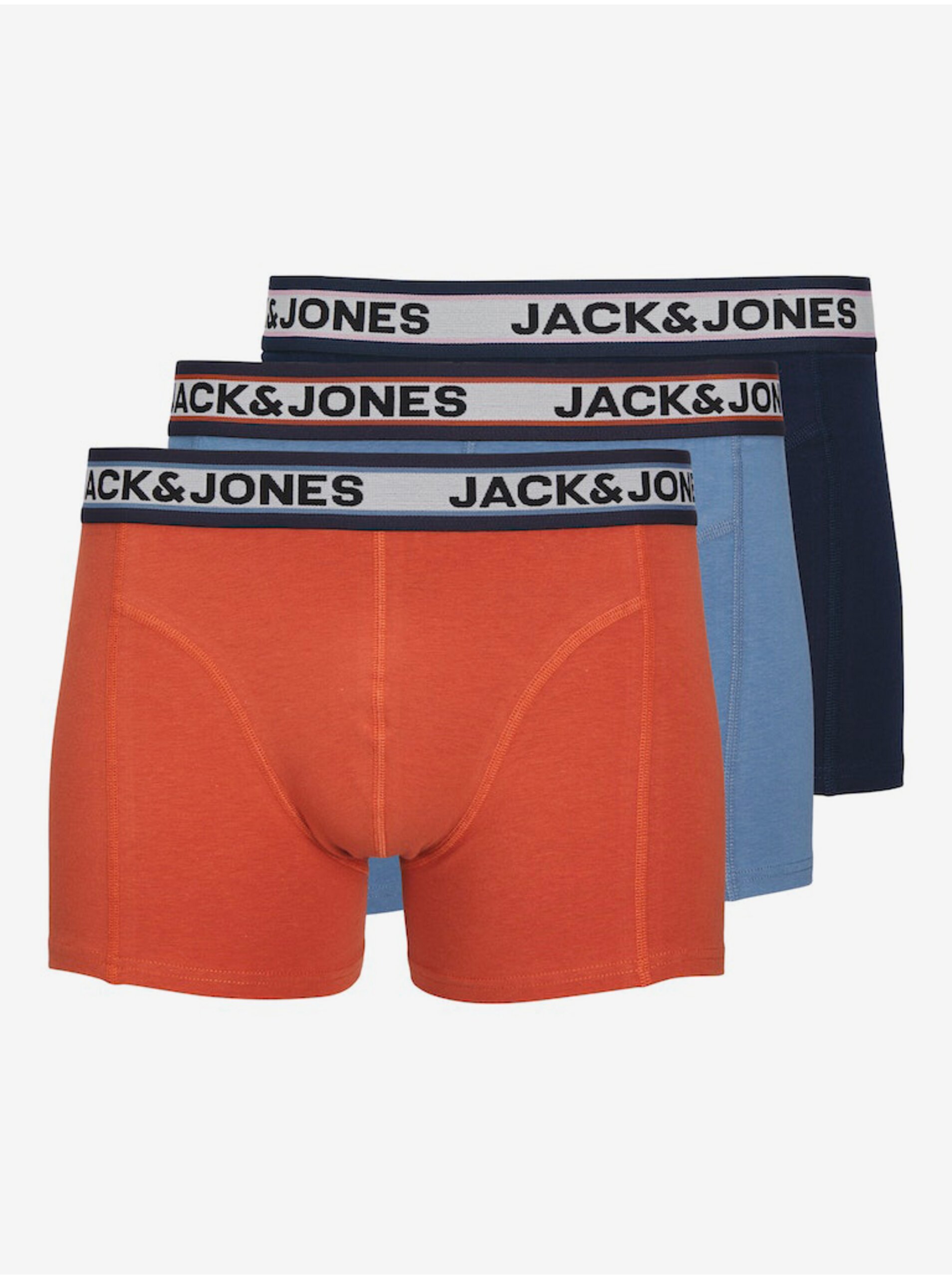 Lacno Súprava troch pánskych boxeriek v modrej a oranžovej farbe Jack & Jones