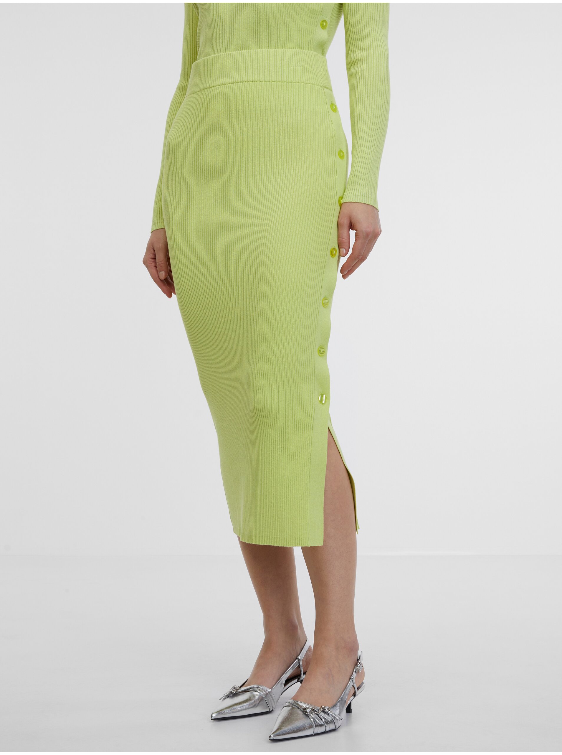Levně Světle zelená dámská svetrová midi sukně ORSAY