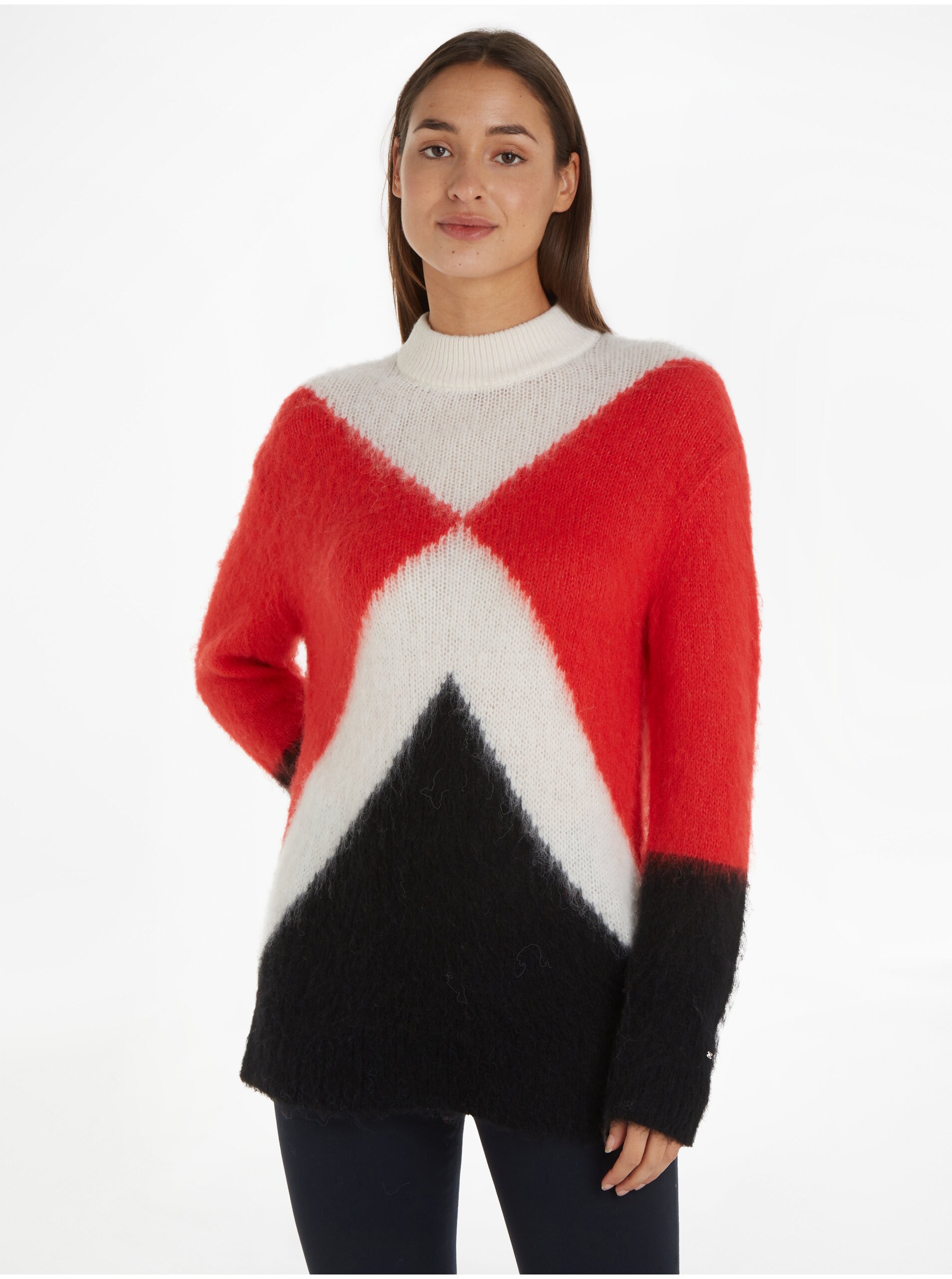 Lacno Krémovo-červený dámsky sveter s prímesou vlny Tommy Hilfiger