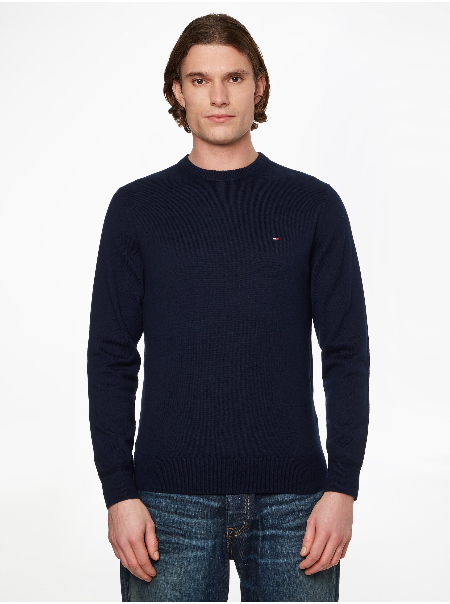 E-shop Tmavě modrý pánský svetr s příměsí kašmíru Tommy Hilfiger