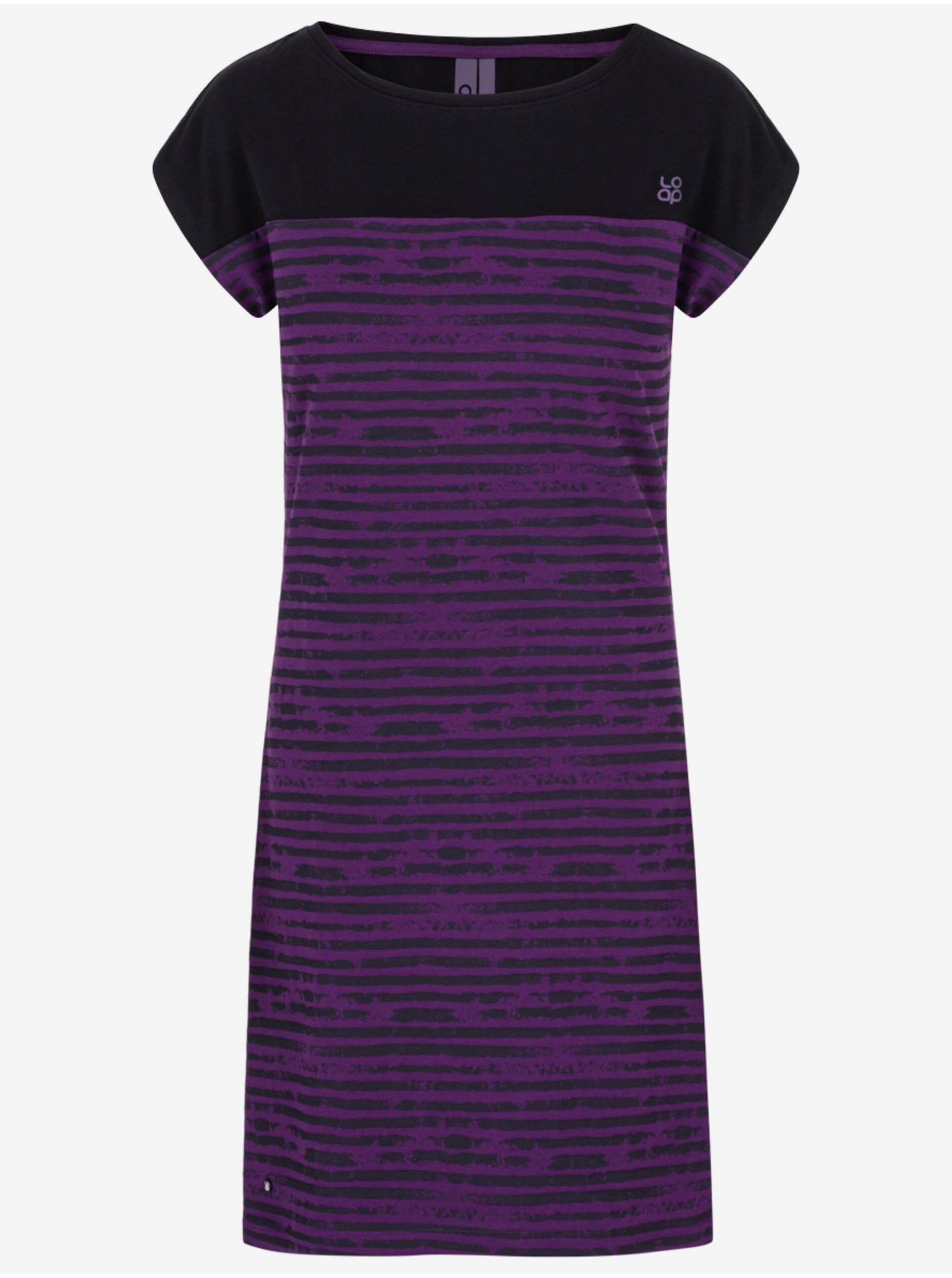 Levně Černo-fialové dámské šaty LOAP Abyss