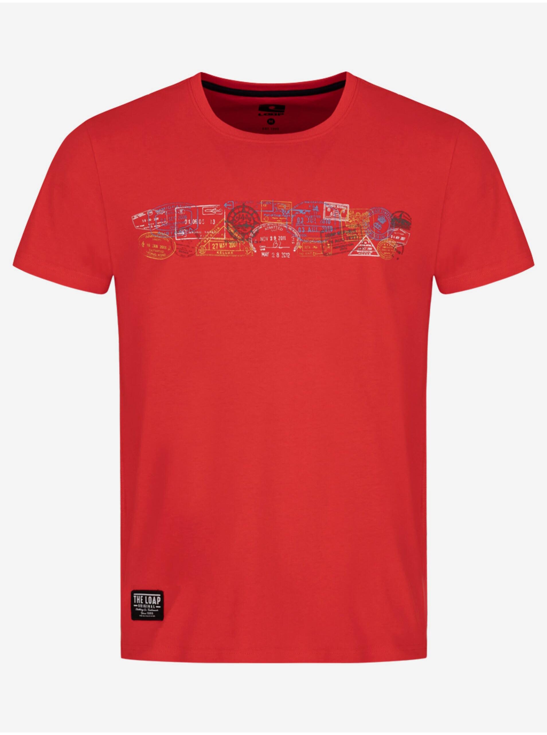 Levně Červené pánské tričko s potiskem LOAP BOLTON