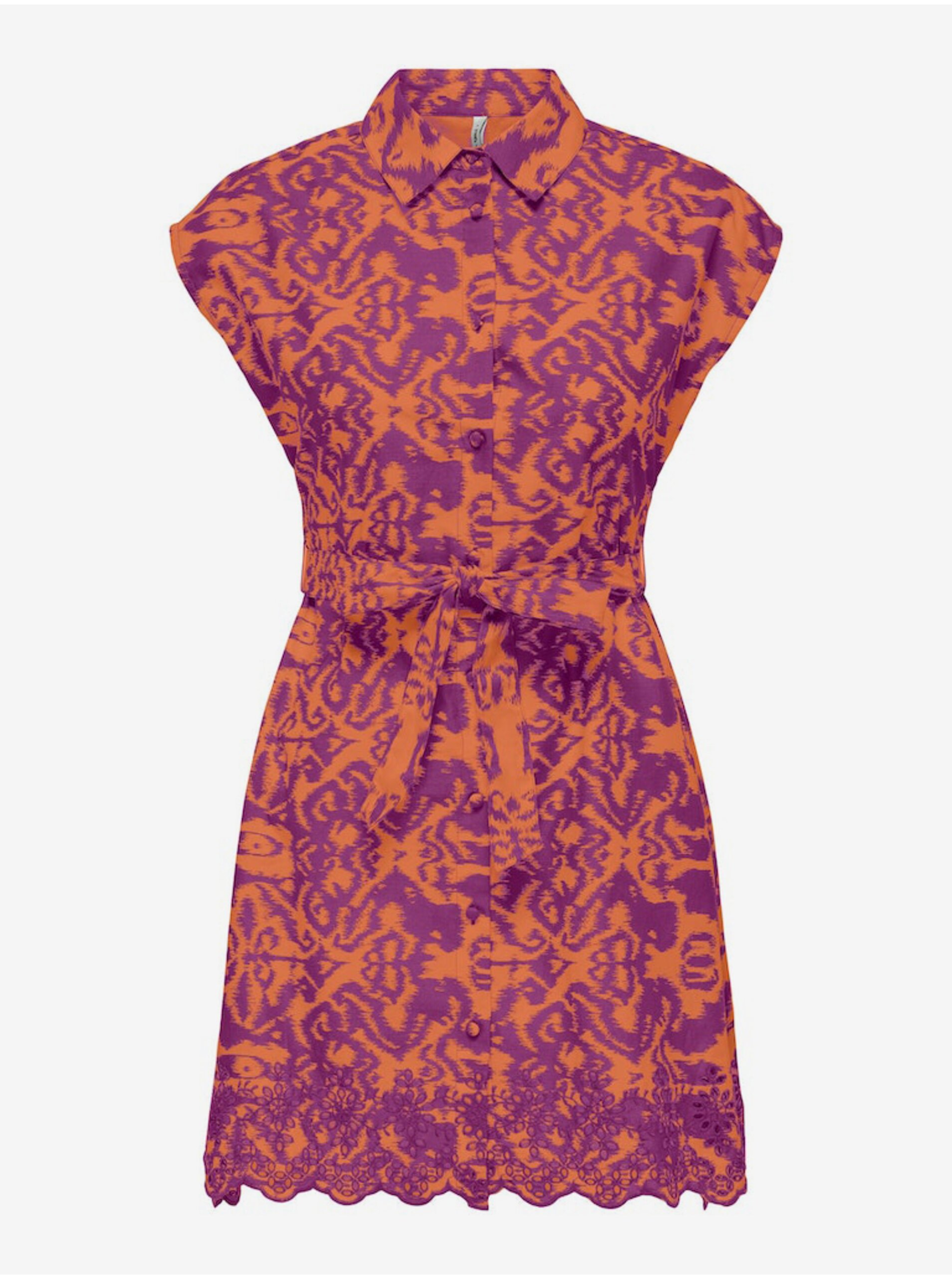 Levně Oranžovo-fialové dámské košilové vzorované šaty ONLY Lou