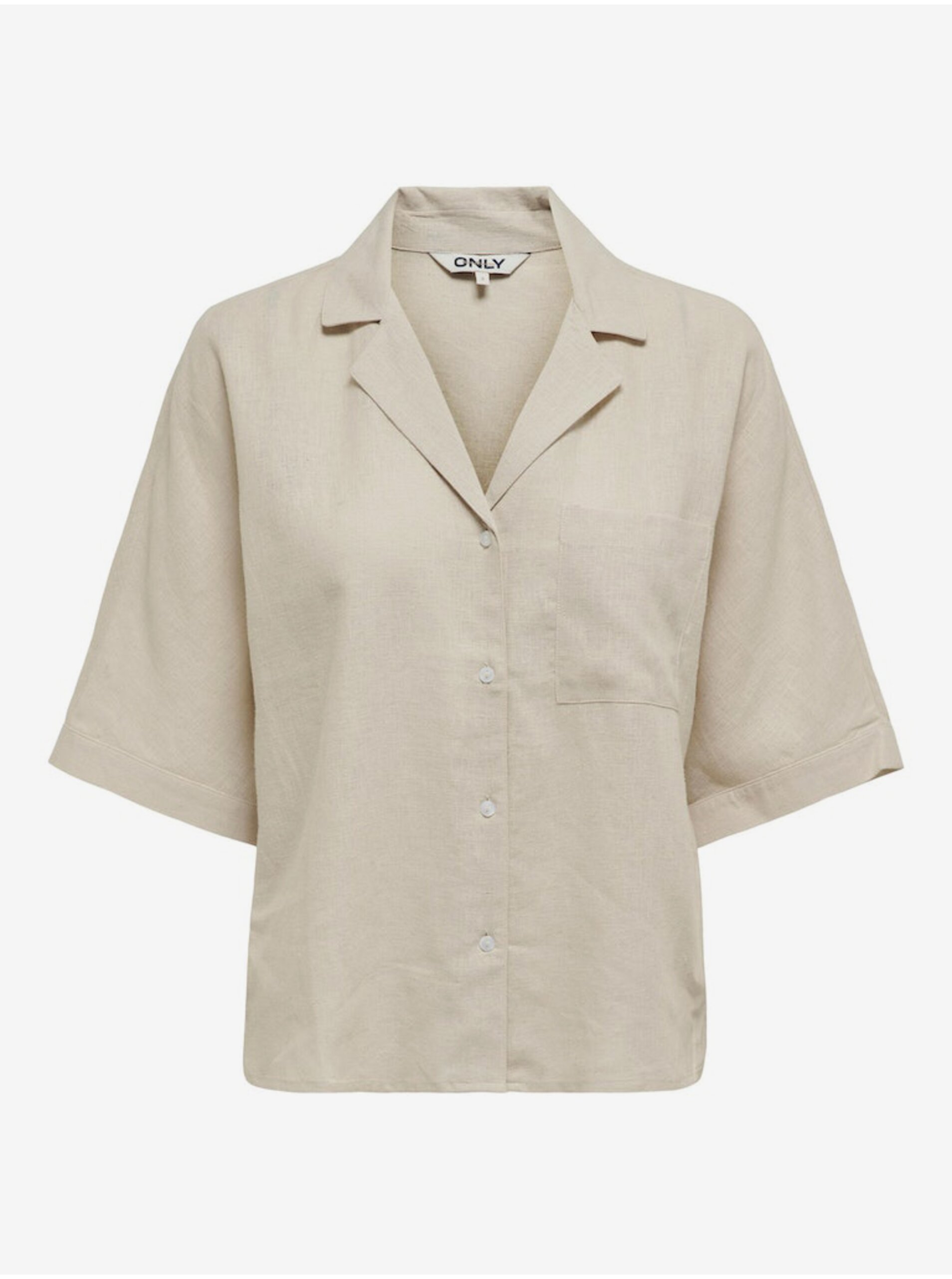 Levně Krémová dámská košile s příměsí lnu ONLY Tokyo
