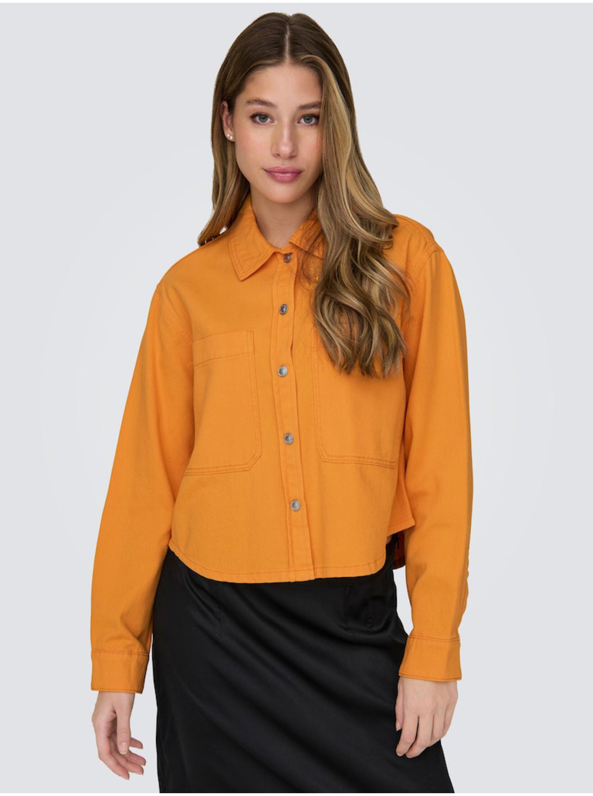 Lacno Oranžová dámska džínsová bunda ONLY Drew