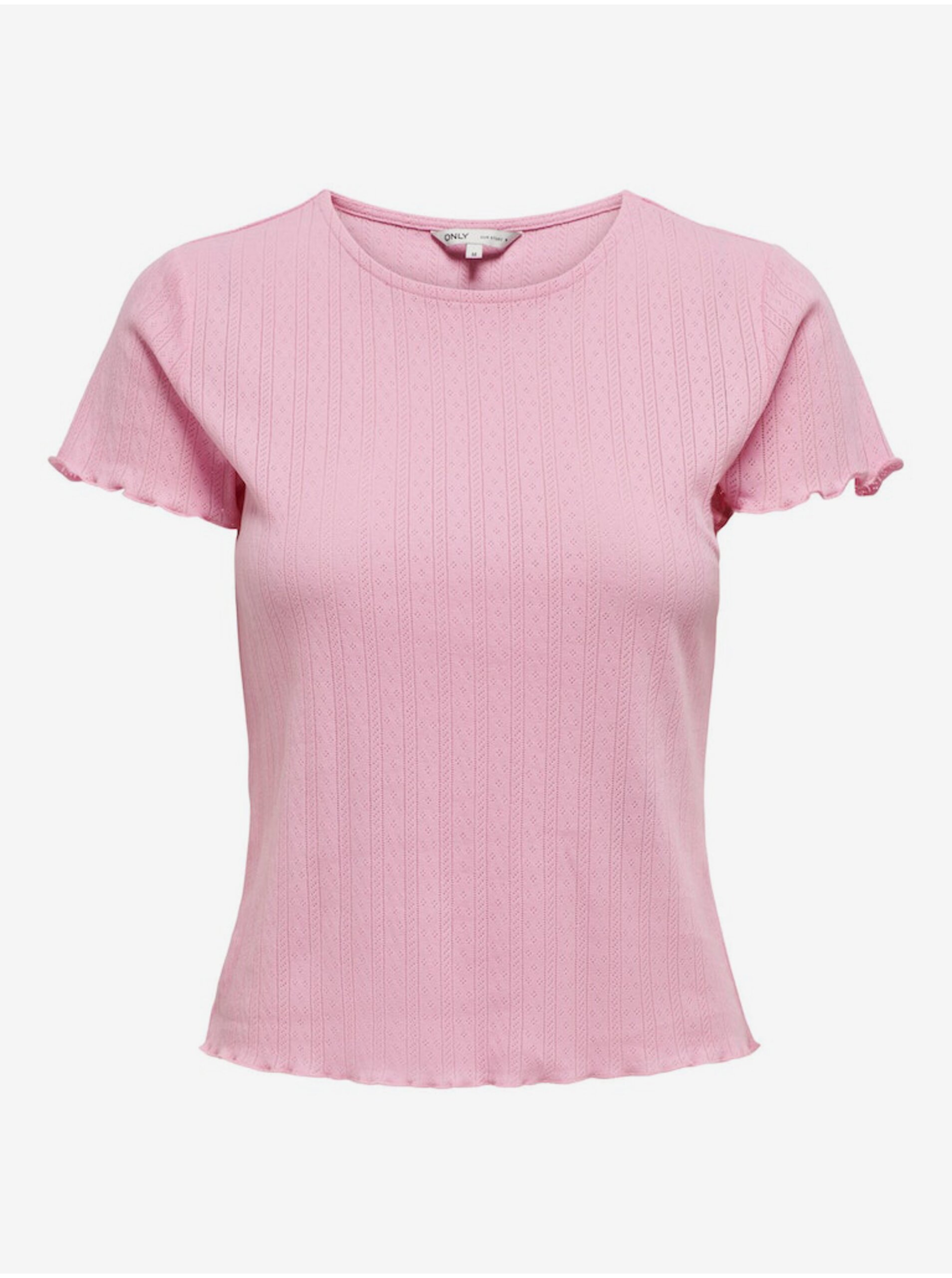 Lacno Ružové dámske rebrované tričko ONLY Carlotta