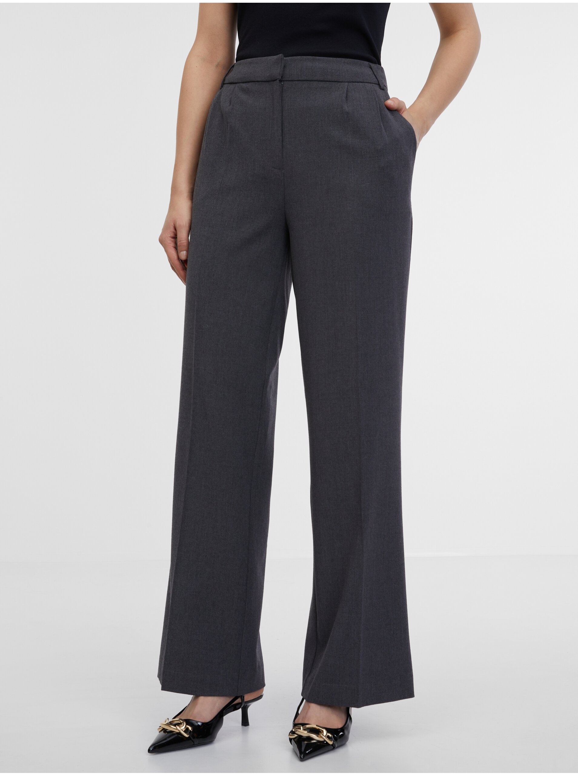 E-shop Tmavě šedé dámské široké kalhoty ORSAY