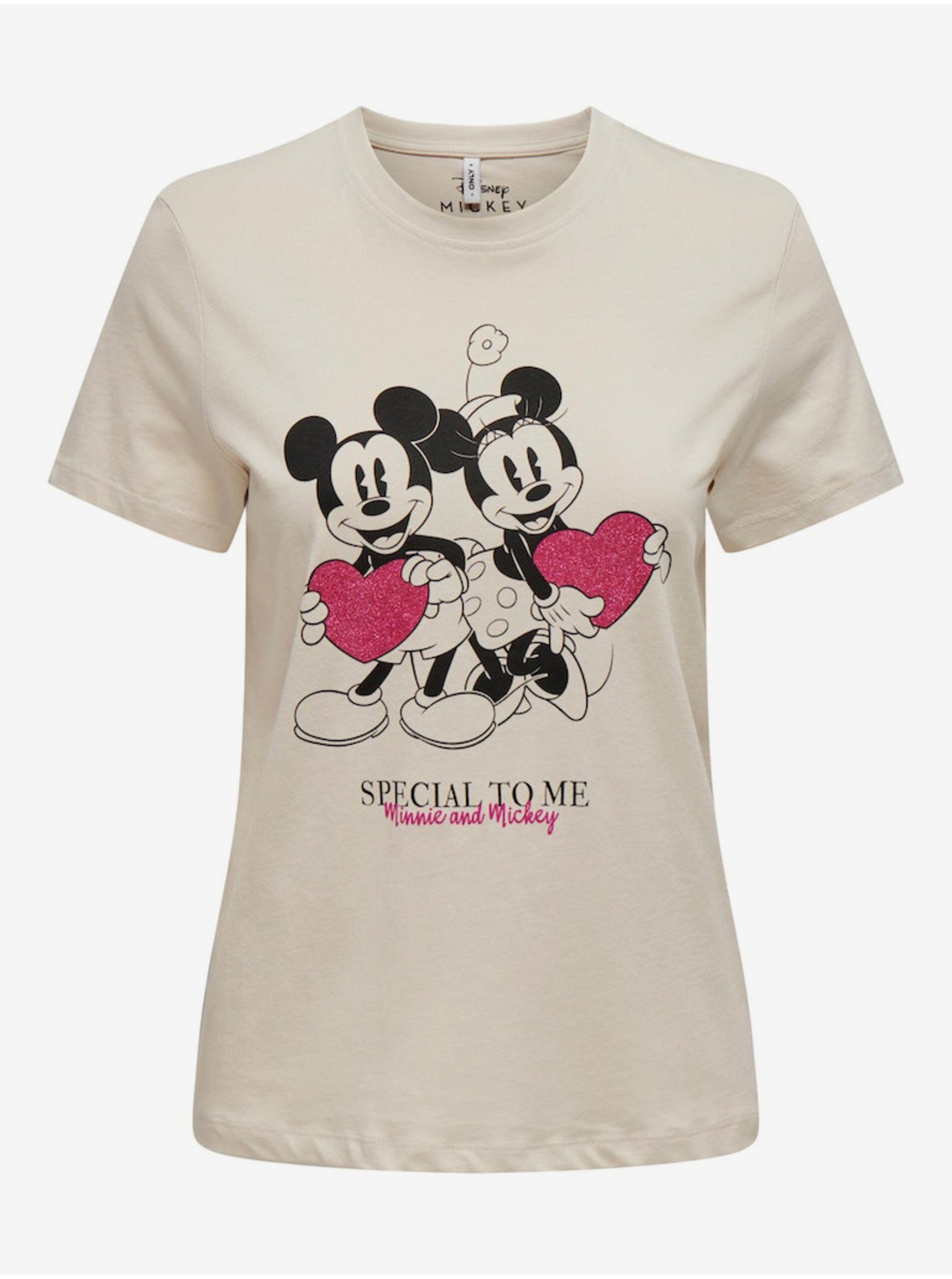 Lacno Béžové dámske tričko ONLY Mickey