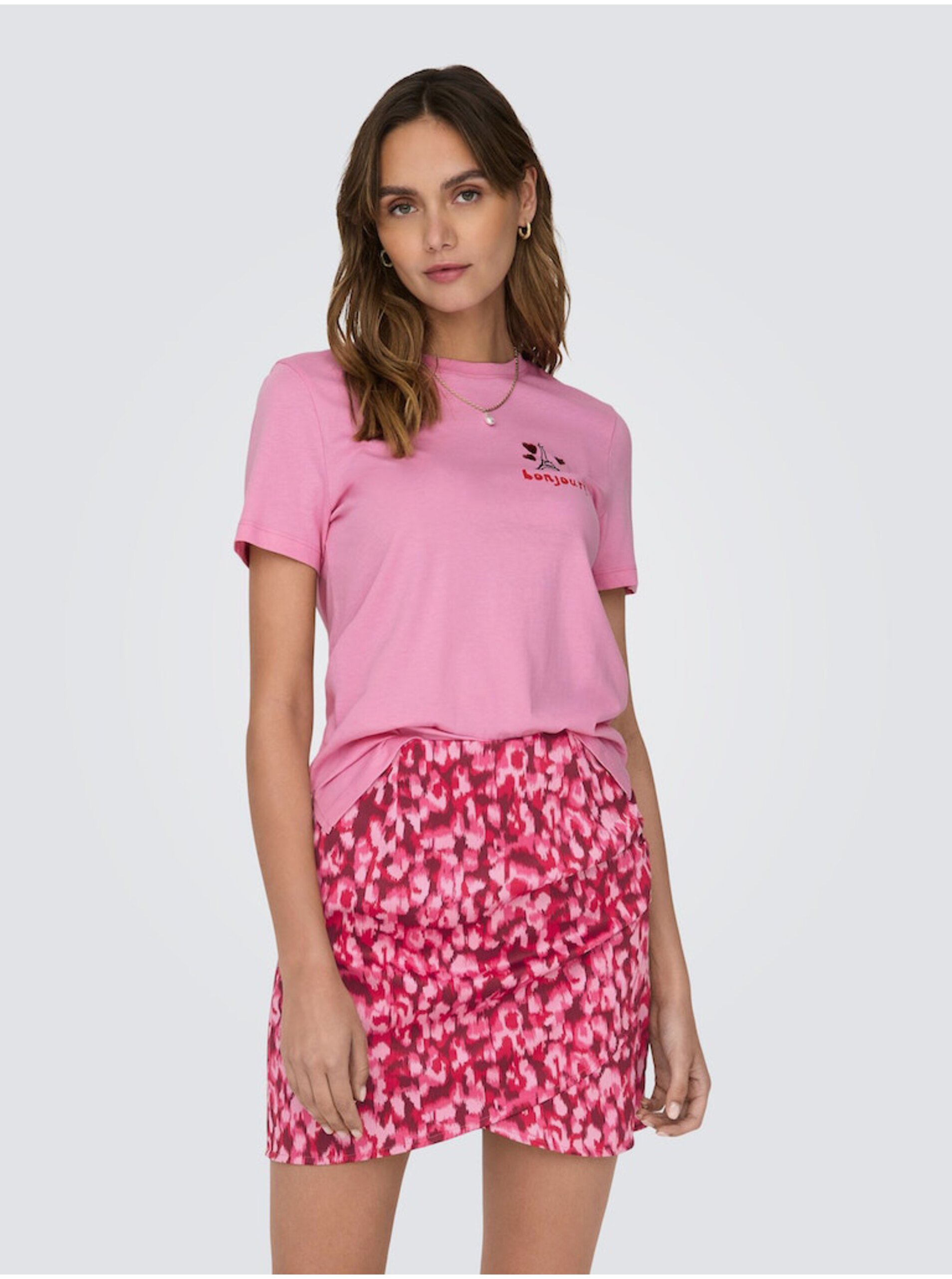 Lacno Ružové dámske tričko ONLY Kita